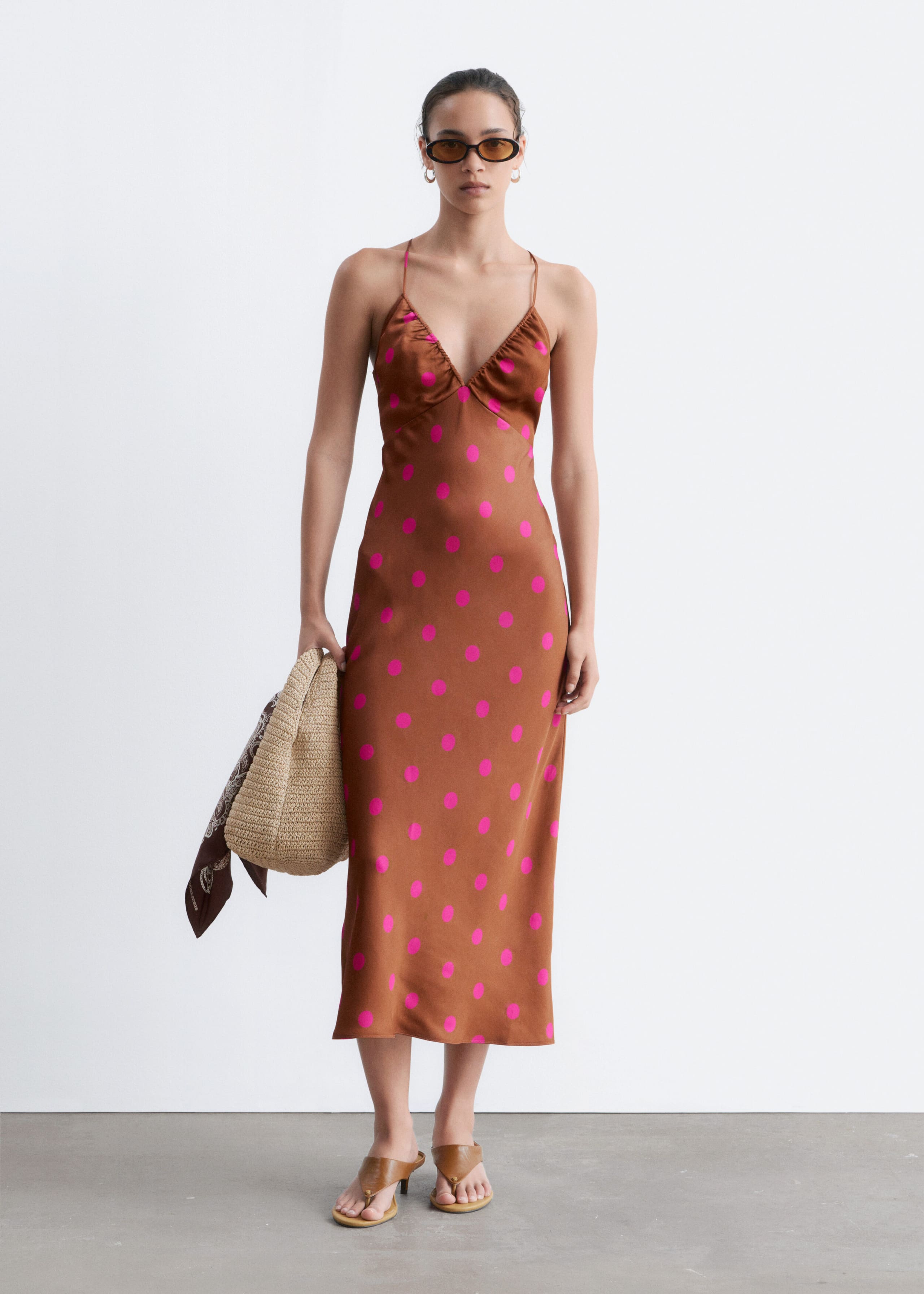 Satin Slip Midi Dress - Pink Floral - Lookbook