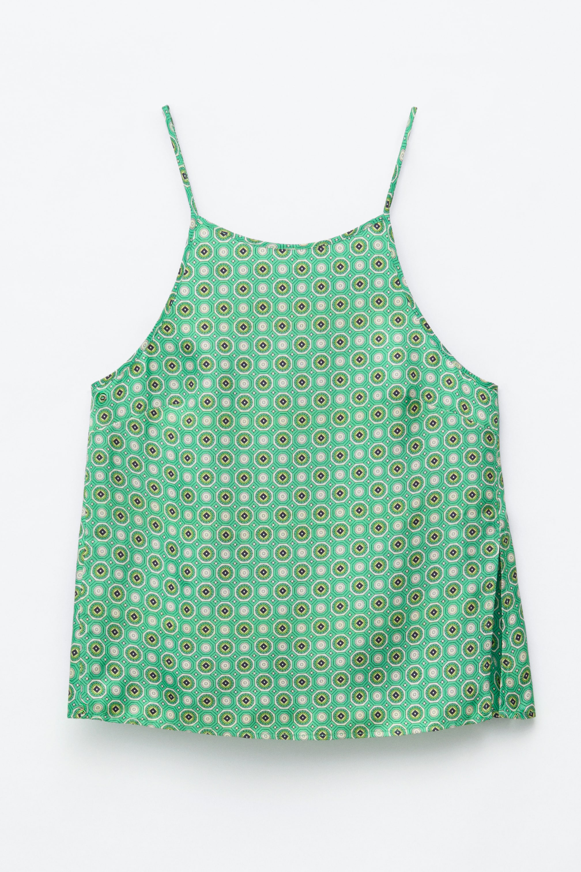 Grotere afbeelding bekijken: Zijden top met contrasterende bies - Groen met print - DAMES | H&M BE 1