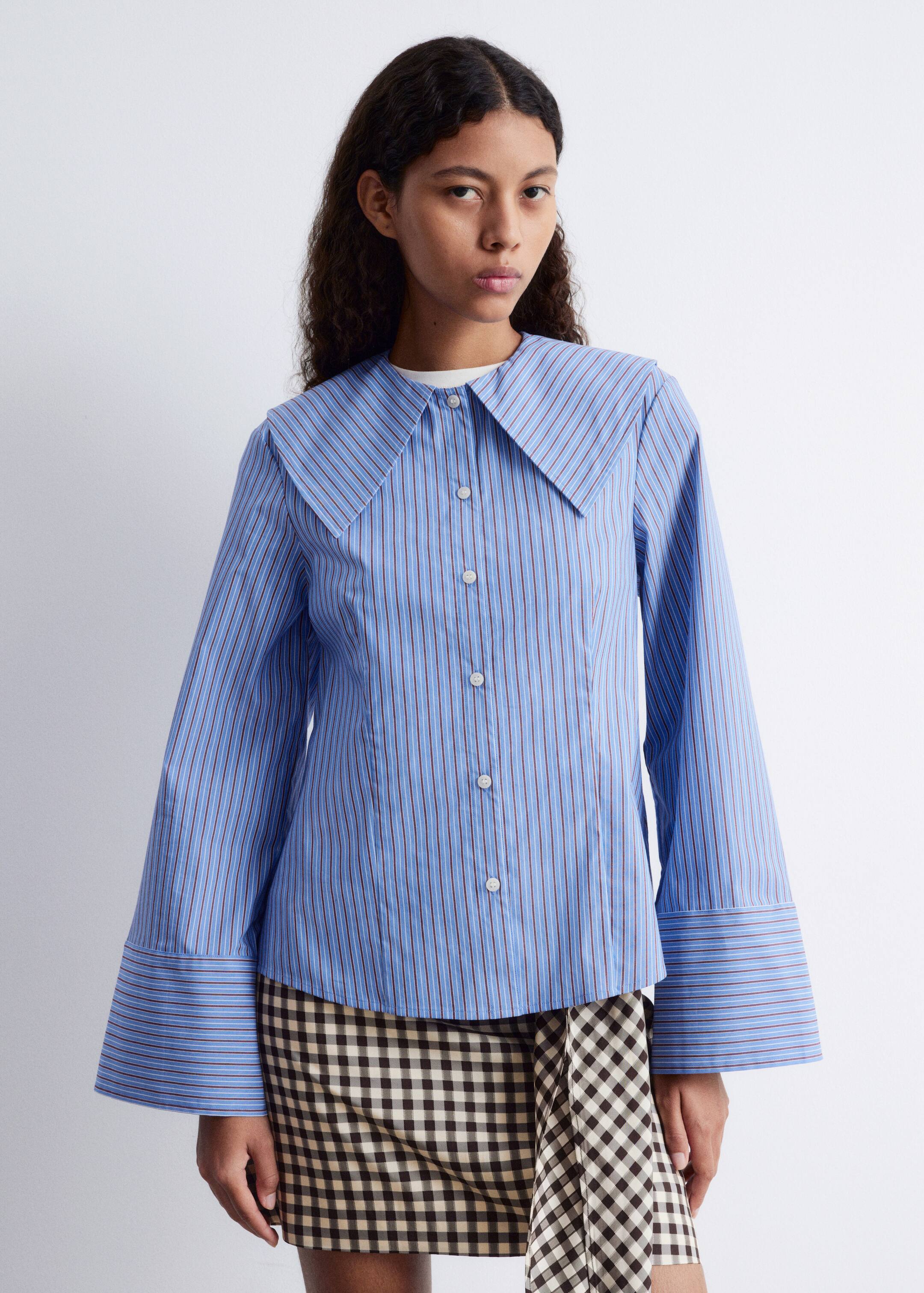 View larger image: Oversized Collar Striped Shirt - Blue/Brown Stripes - Ladies | H&M GB 3