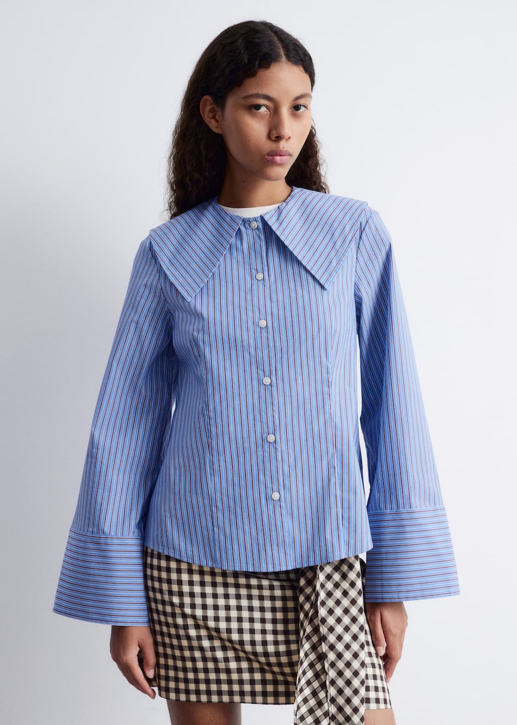 Image of Oversized Collar Striped Shirt