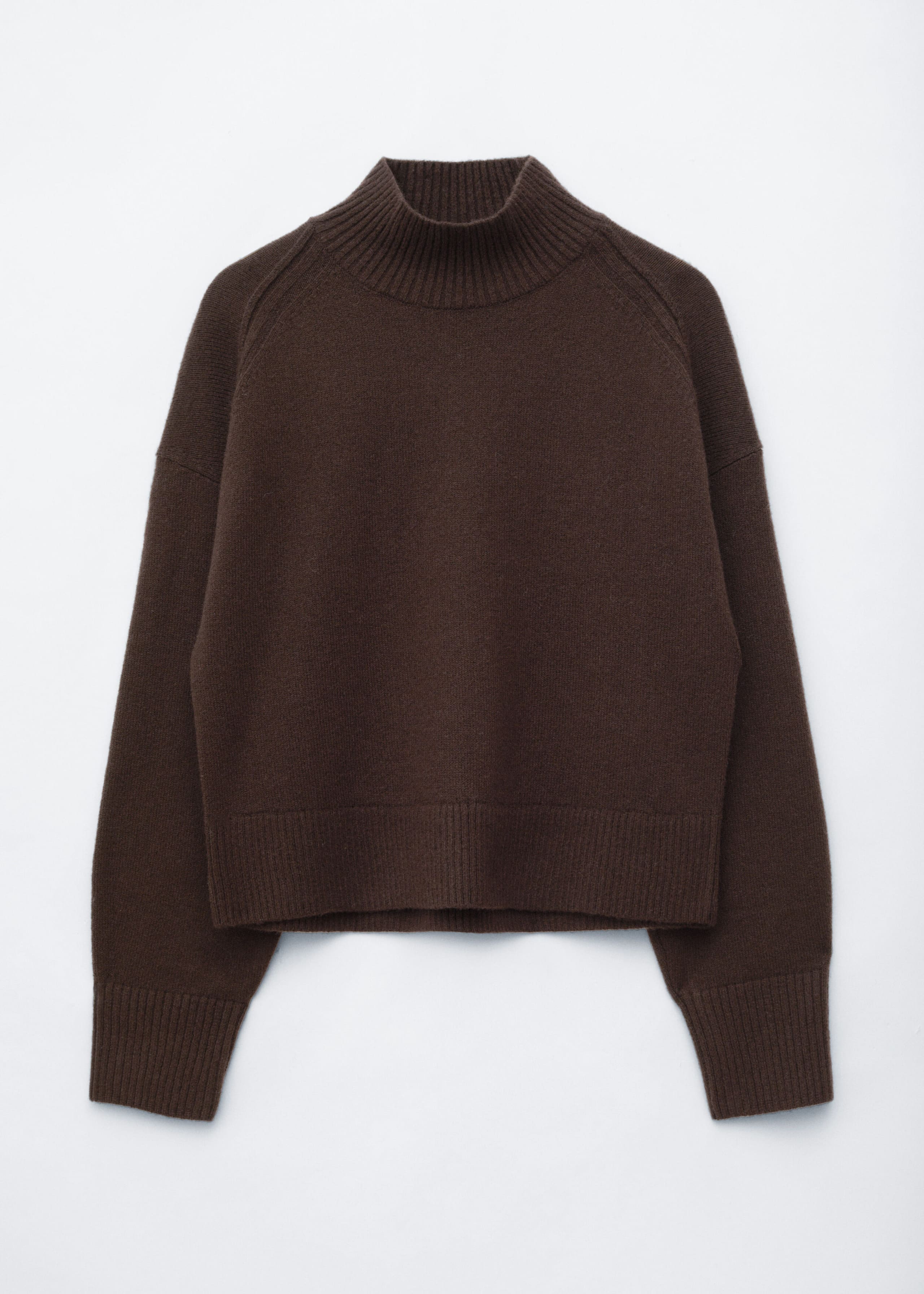 Mock-Neck Wool-Cotton Jumper Dark Brown