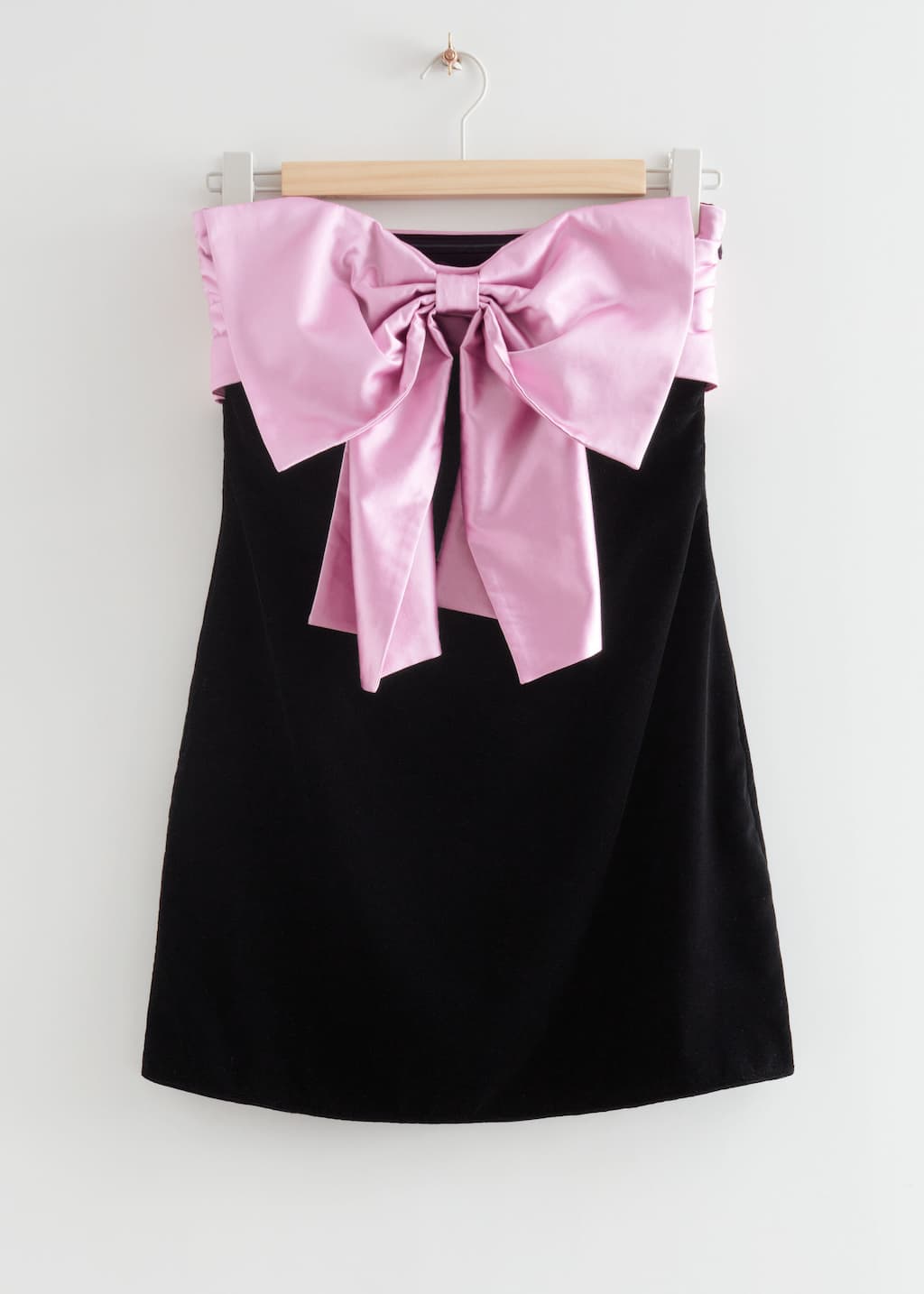 Big Bow Velvet Bustier Dress - Black and Pink - Still Life