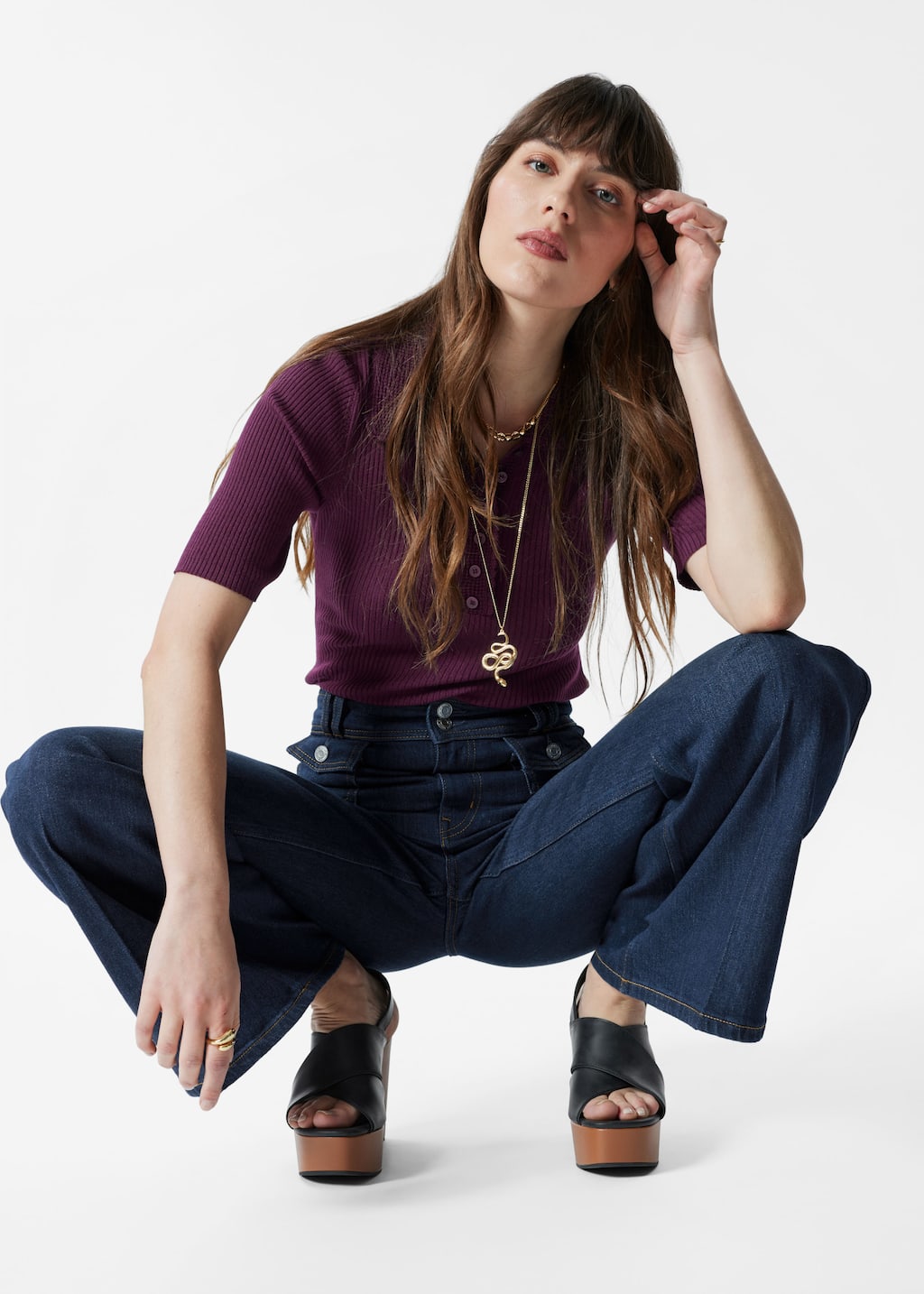 Image of Press-Crease Flared Jeans