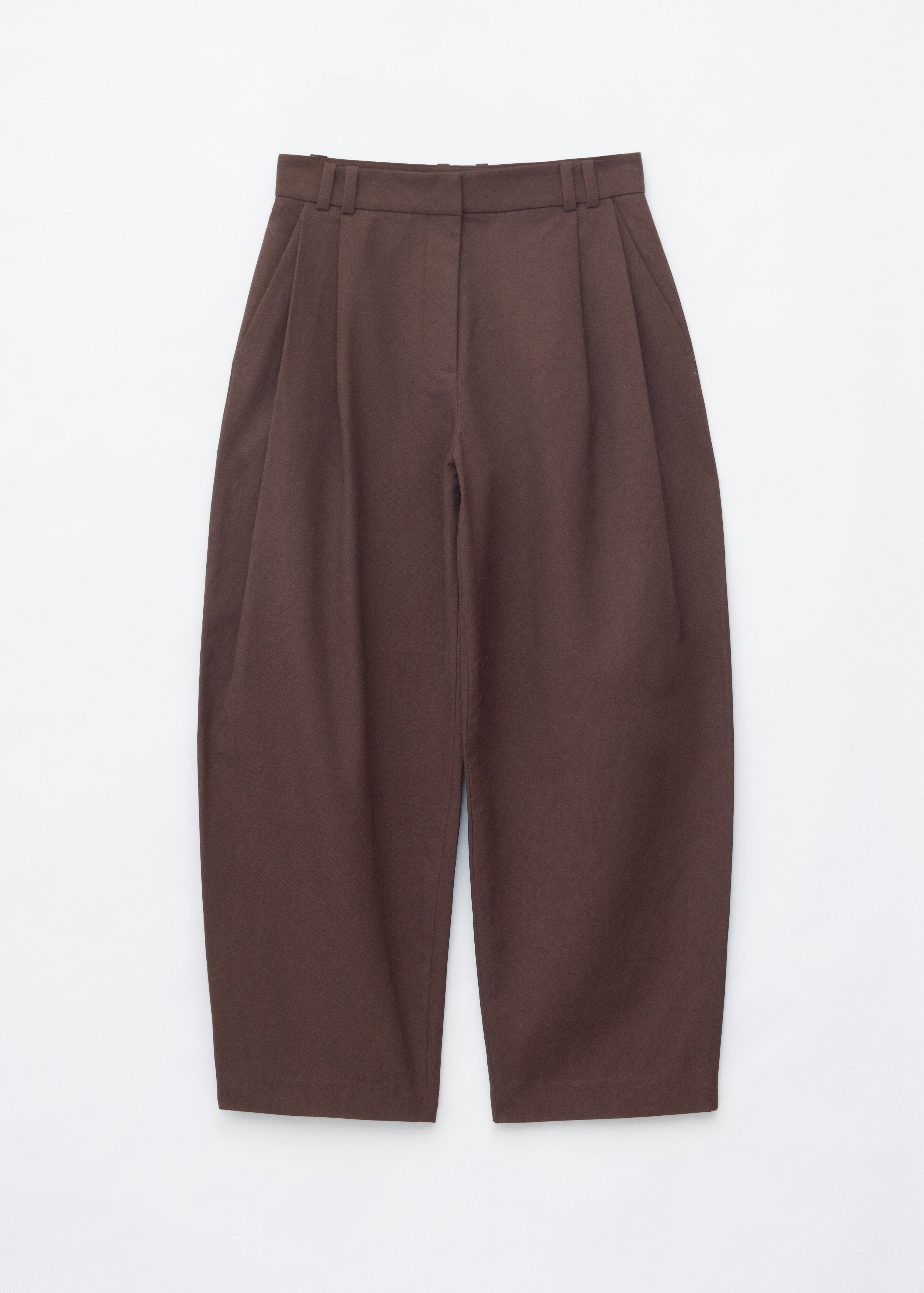 Barrel‑Leg Cropped Trousers - Dark Brown/Black/Off White