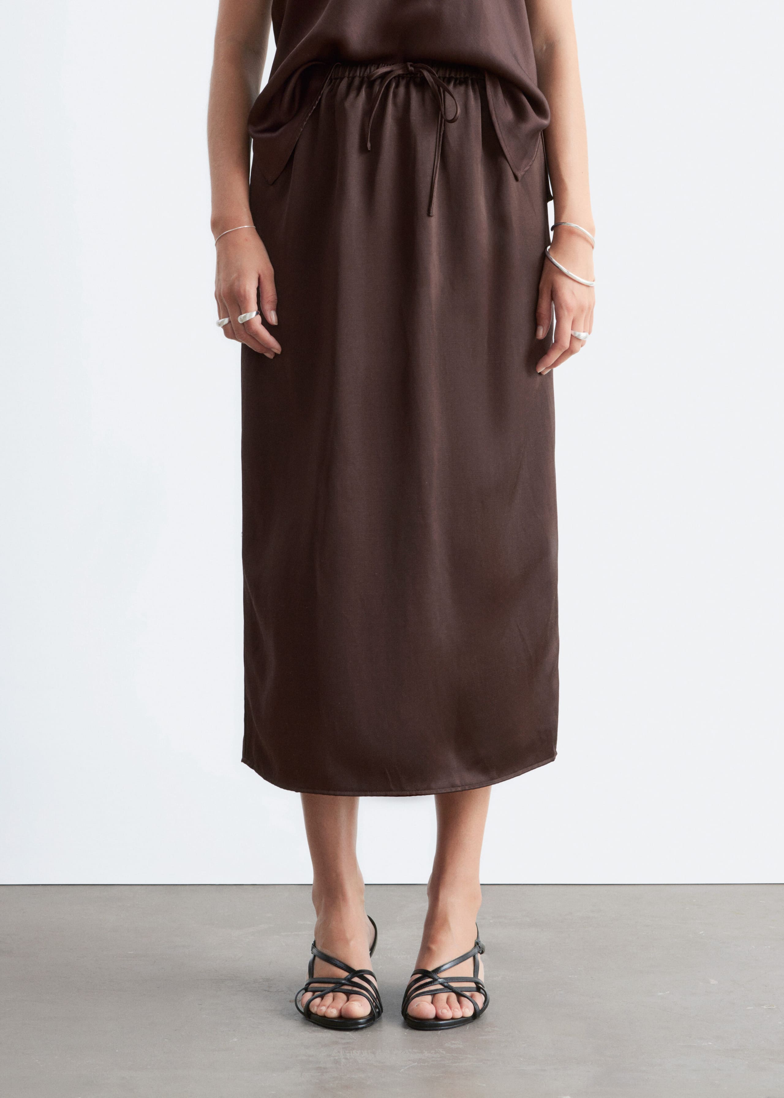 Image of Drawstring Midi Skirt