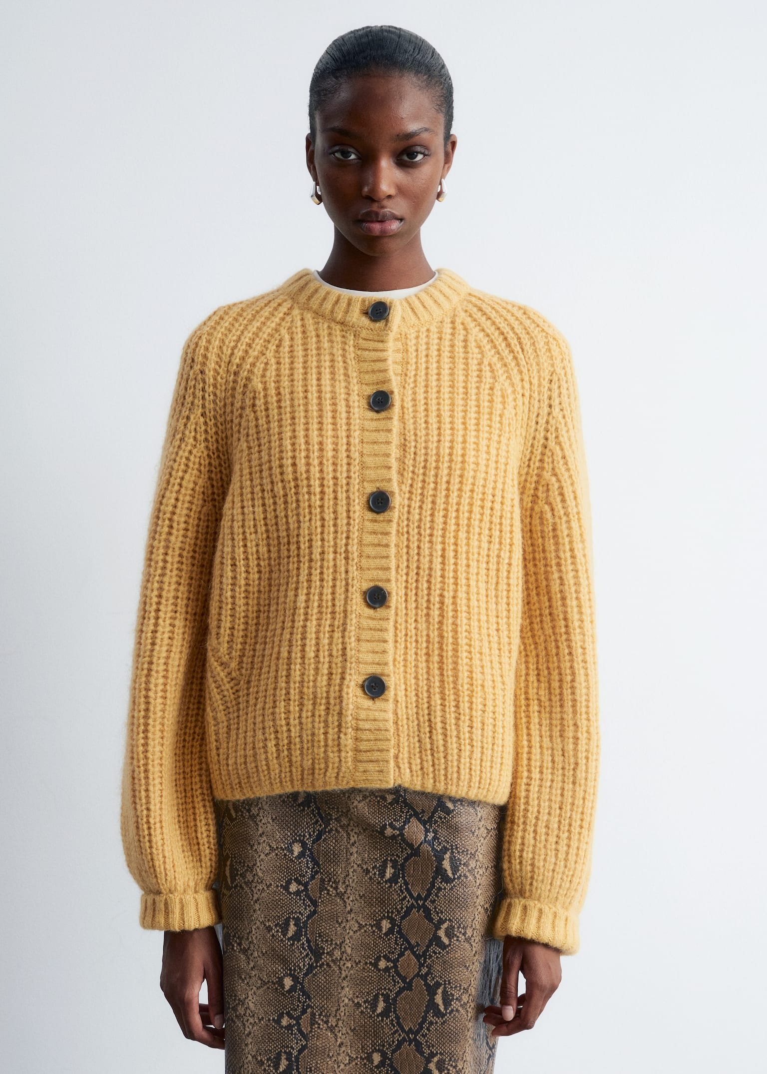 Cardigan con maniche a palloncino - Giallo senape