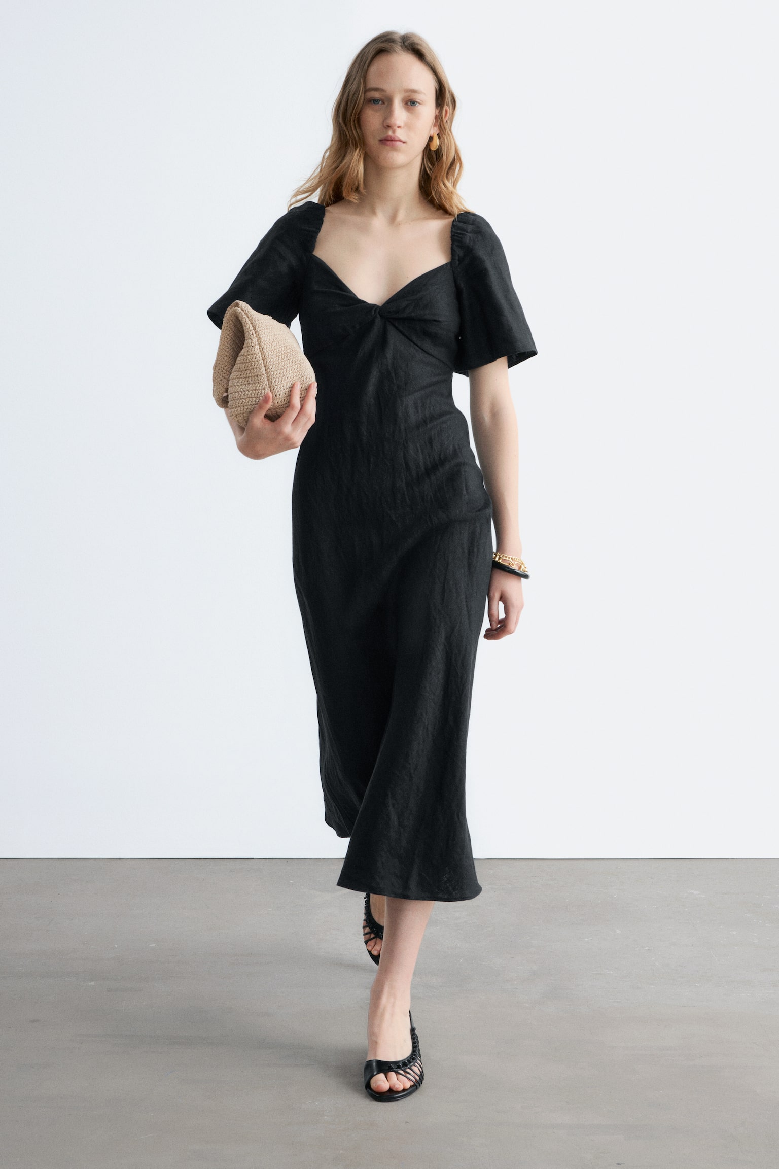 Linen Midi Dress - Nero - 1