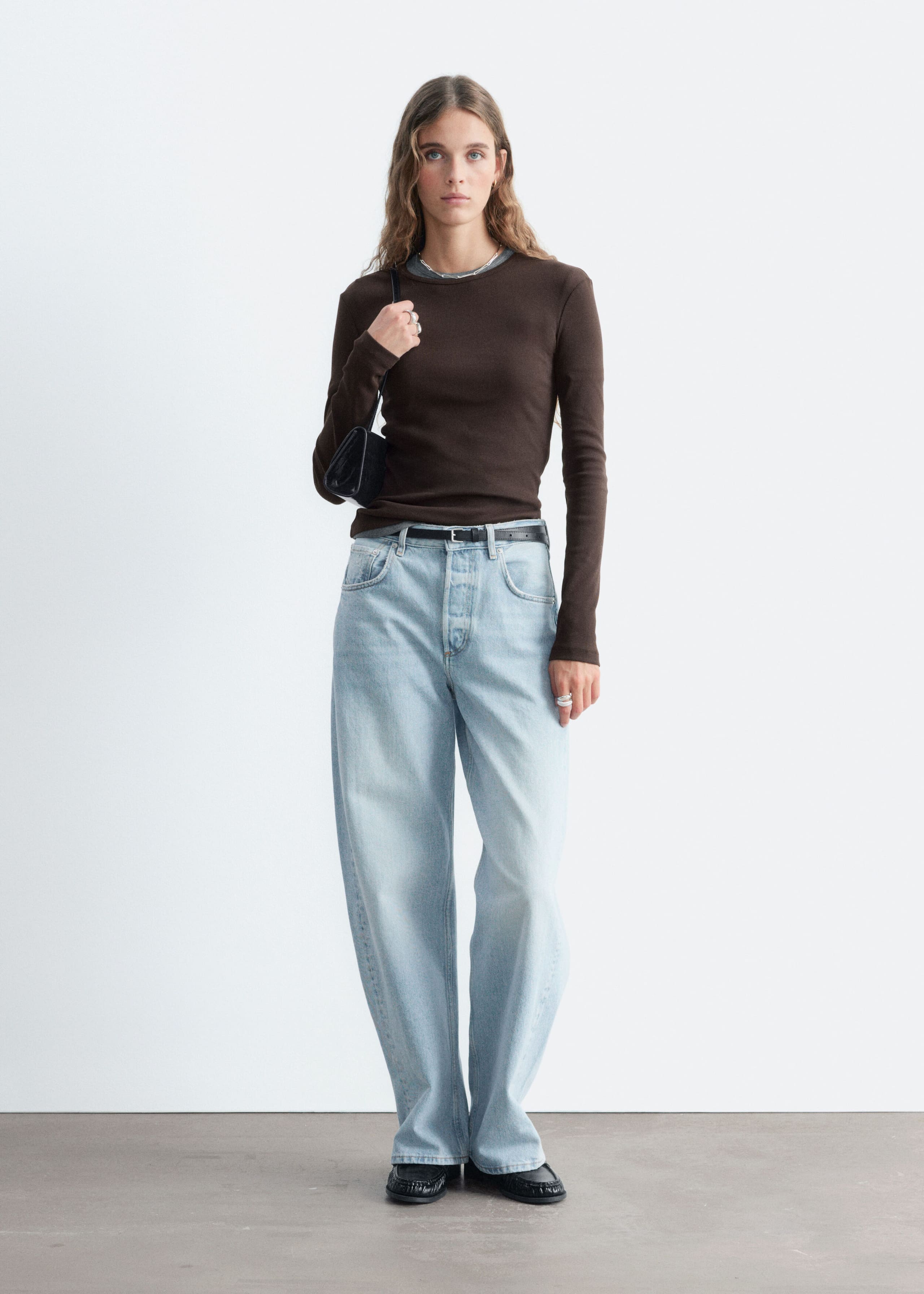 Geribbelde top met lange mouwen - Zwart - Lookbook