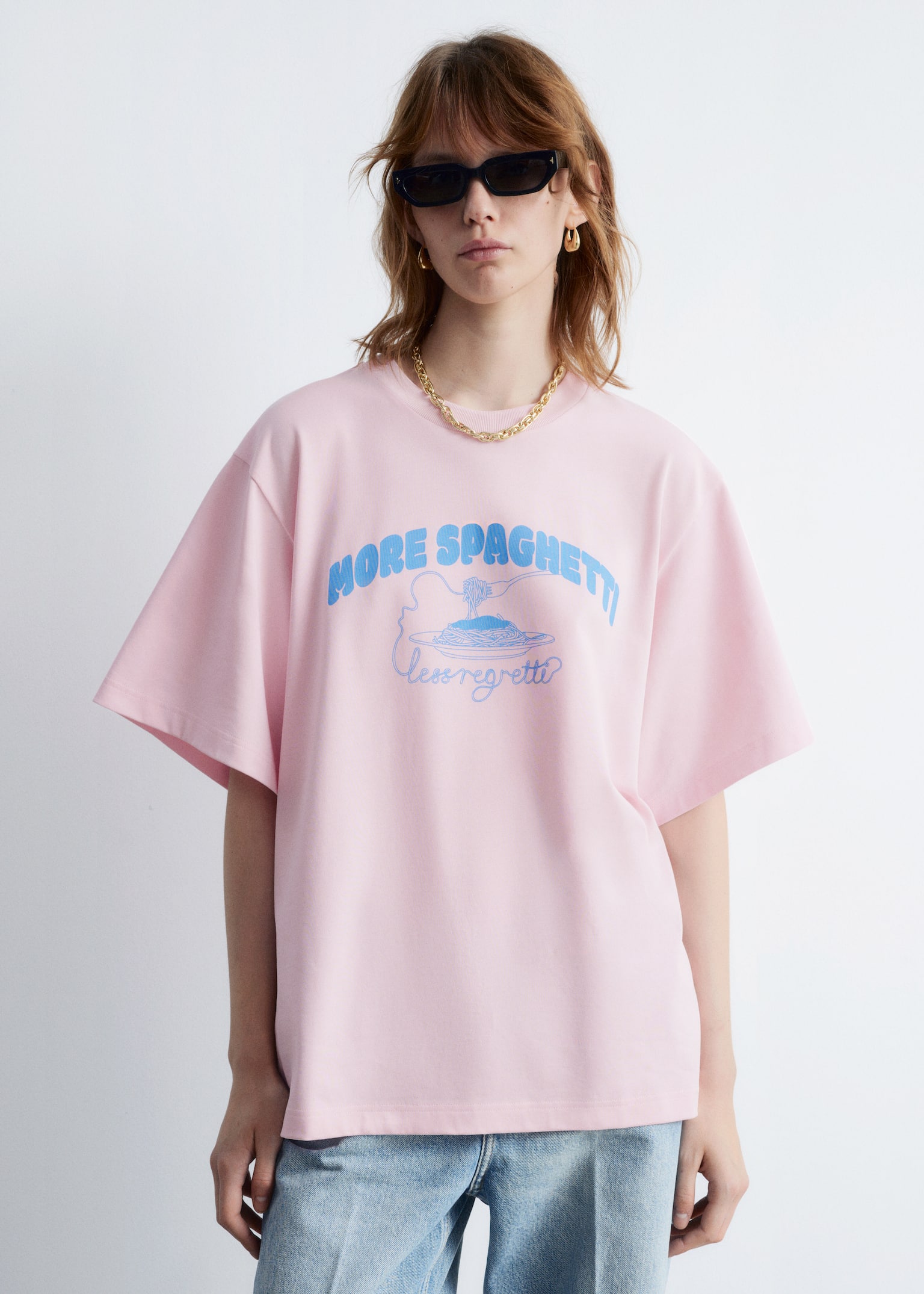 Tricou Supradimensionat cu Imprimeu - Pink Print/White Print