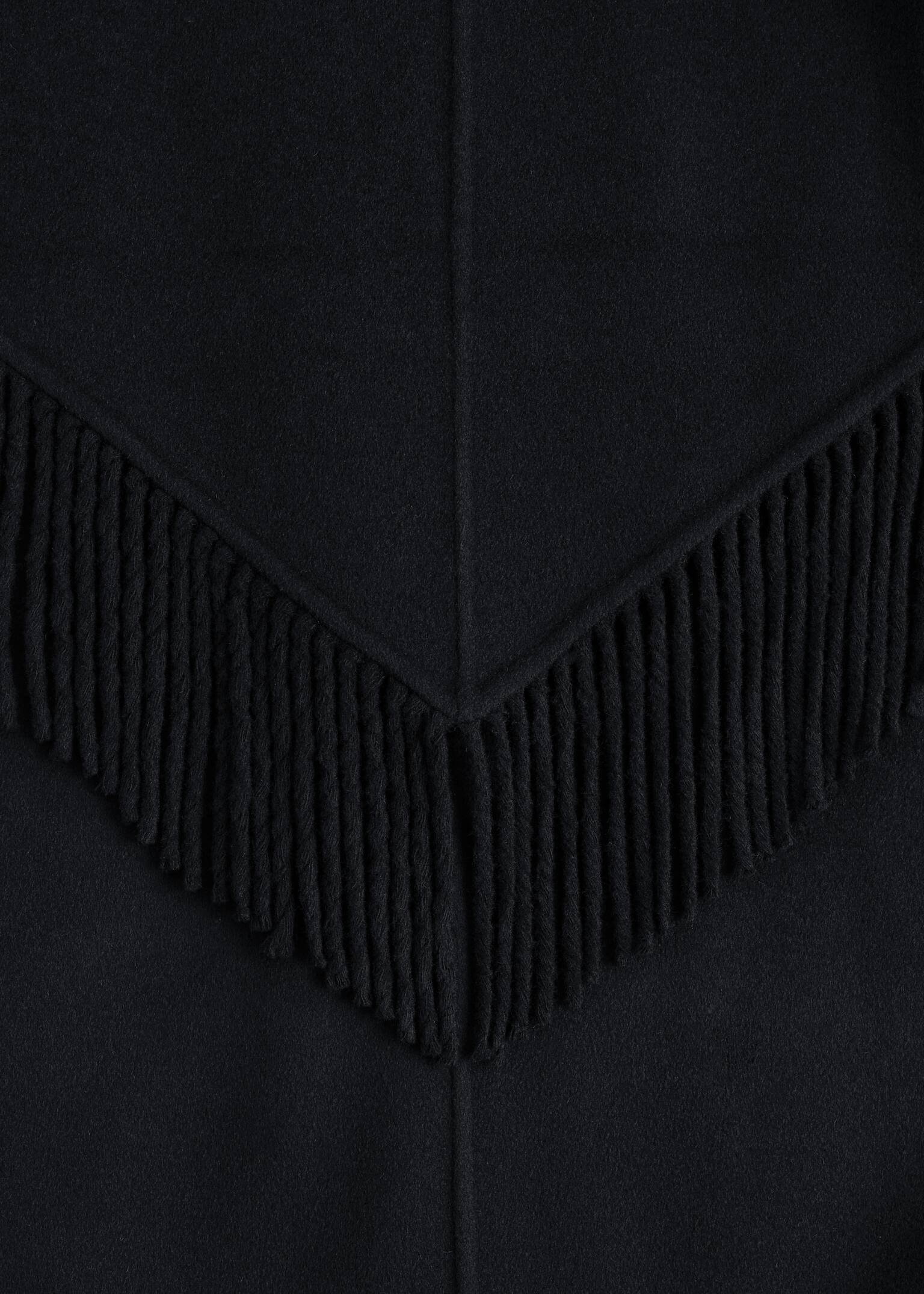 Fringed Shawl Wool Coat - Black - 7
