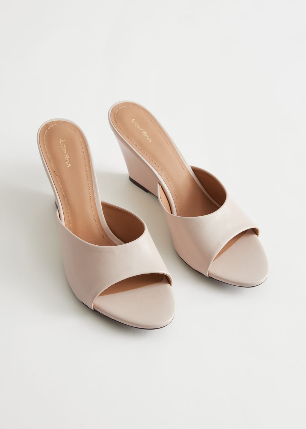 Leather Wedge Sandals - Beige - Still Life