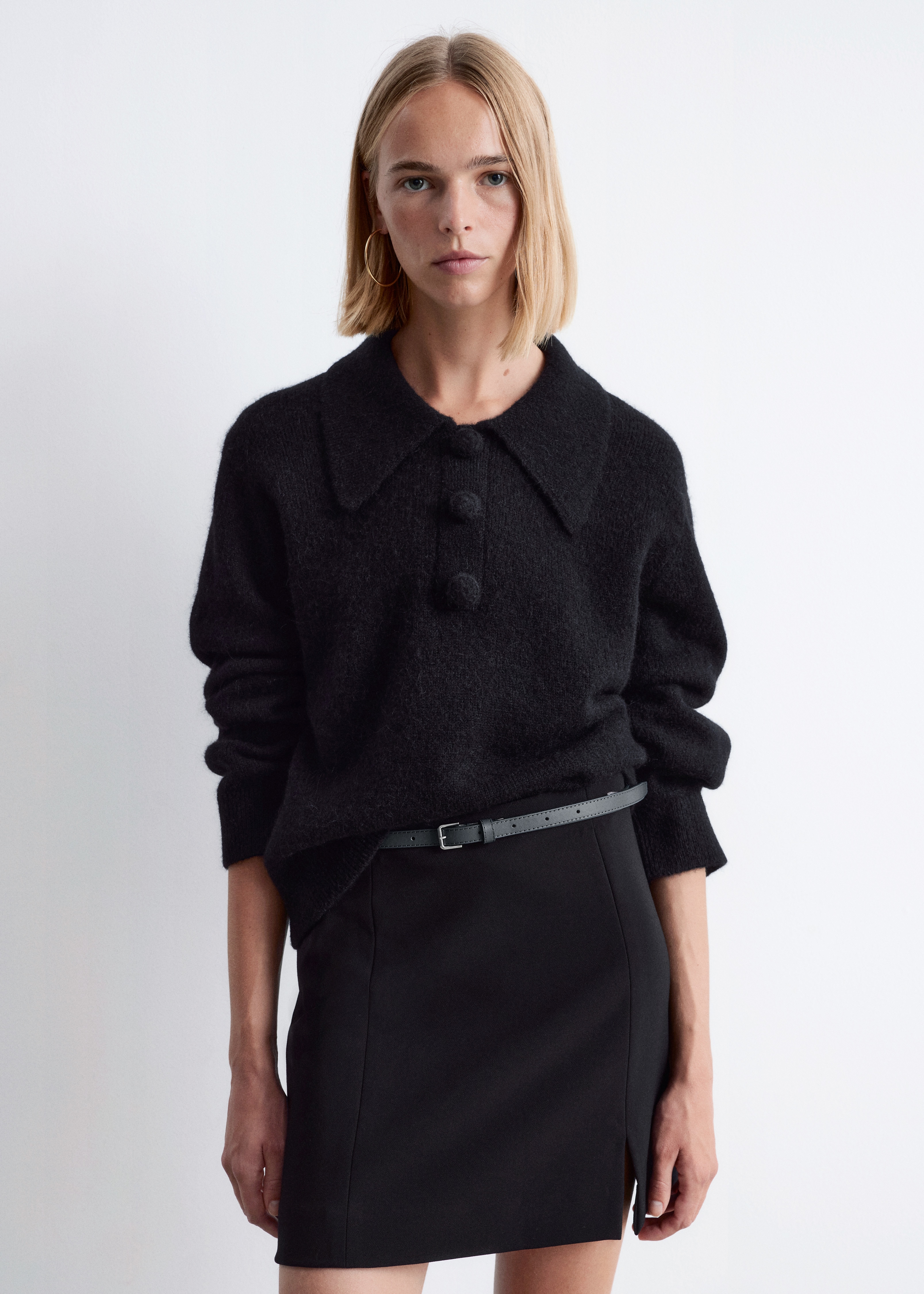 Camisola de gola em mistura de alpaca - Preto/Cinza claro/Branco/Amarelo claro