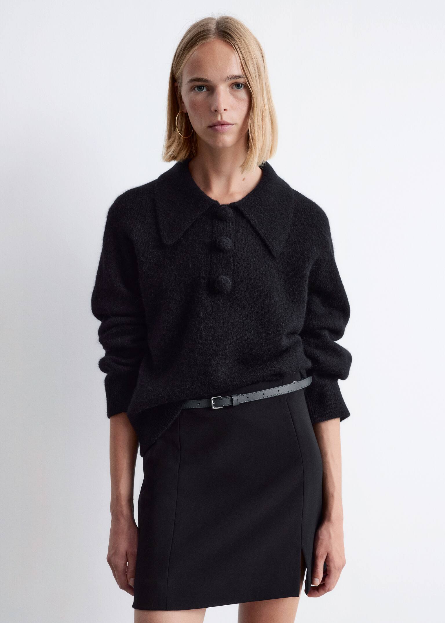 Pullover aus Alpaka-Mix mit Kragen - Schwarz/Hellgelb/Hellgrau/Weiß - 1