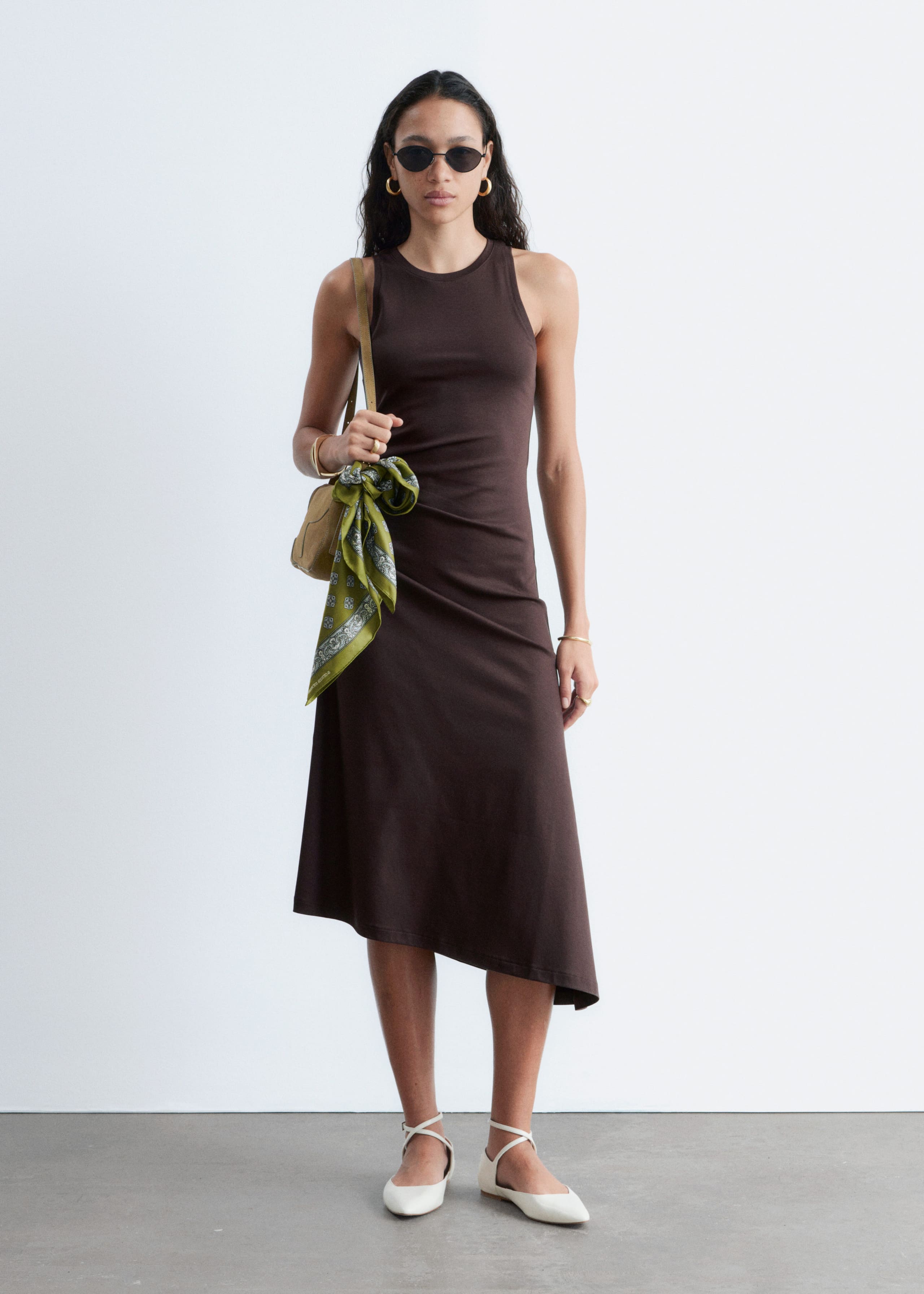Image of Ruche Asymmetric Midi Dress