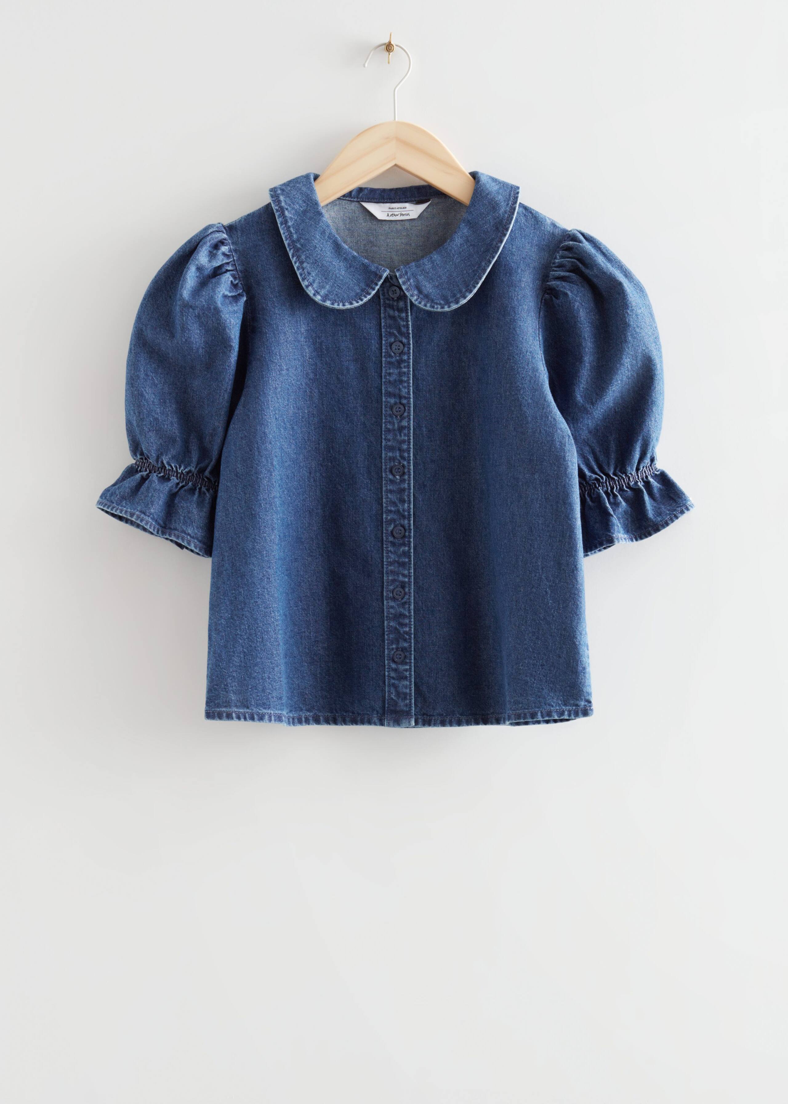 StatementCollarDenimBlouse - Mid Blue - Natura morta
