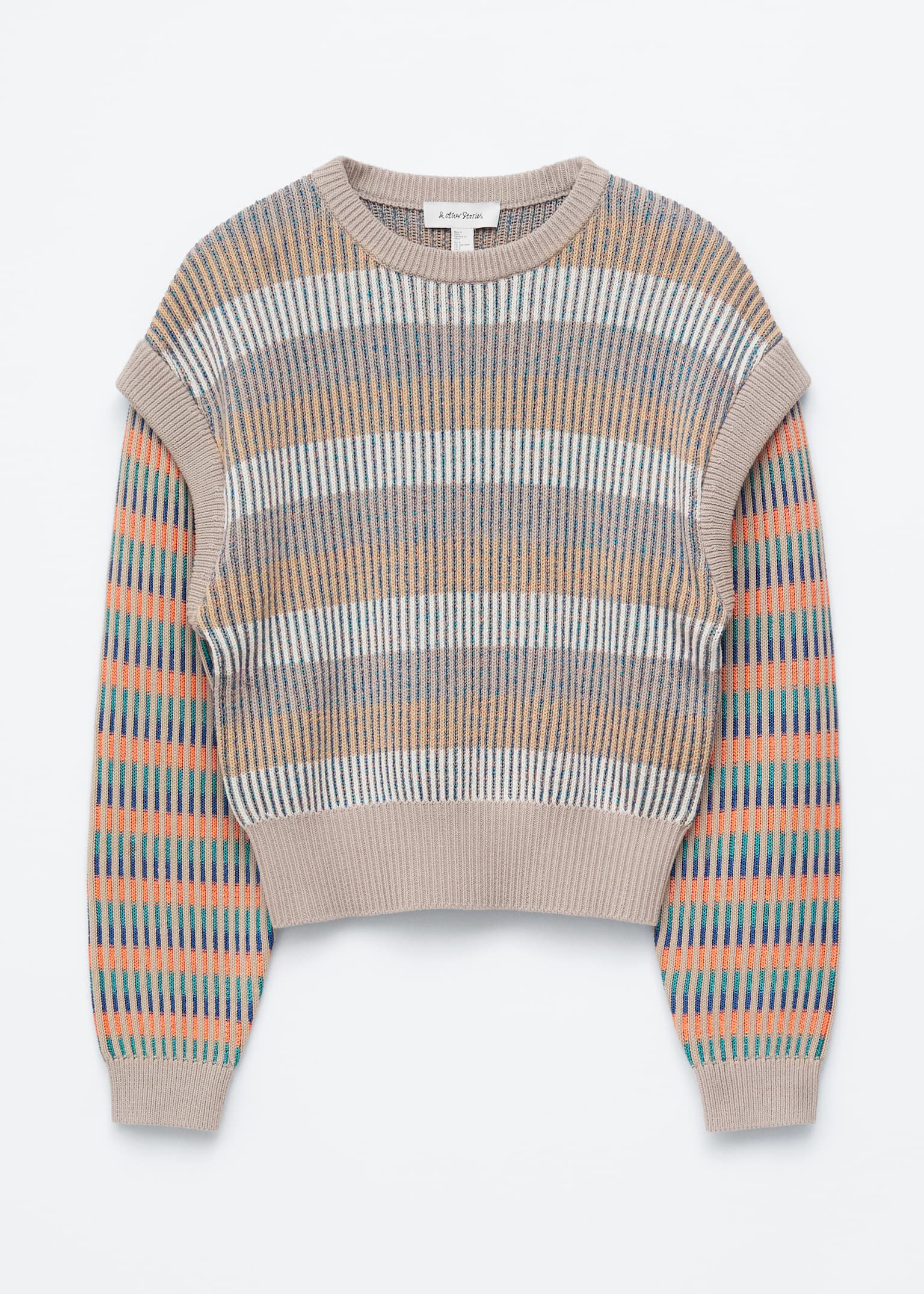 Striped Panel Knit Jumper - Beige/Mehrfarbig gestreift - 1