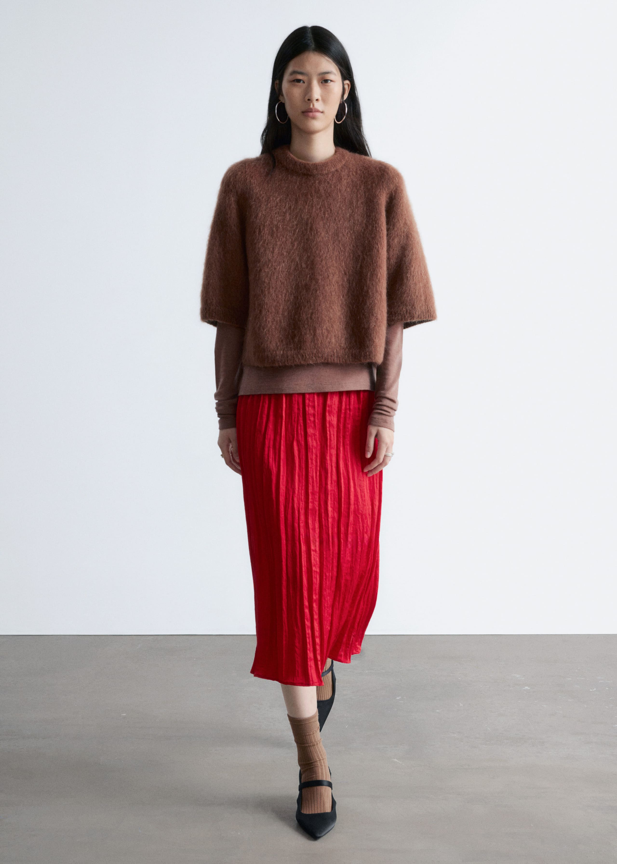 T-shirt en maille de mohair mélangé - Rouge - Lookbook