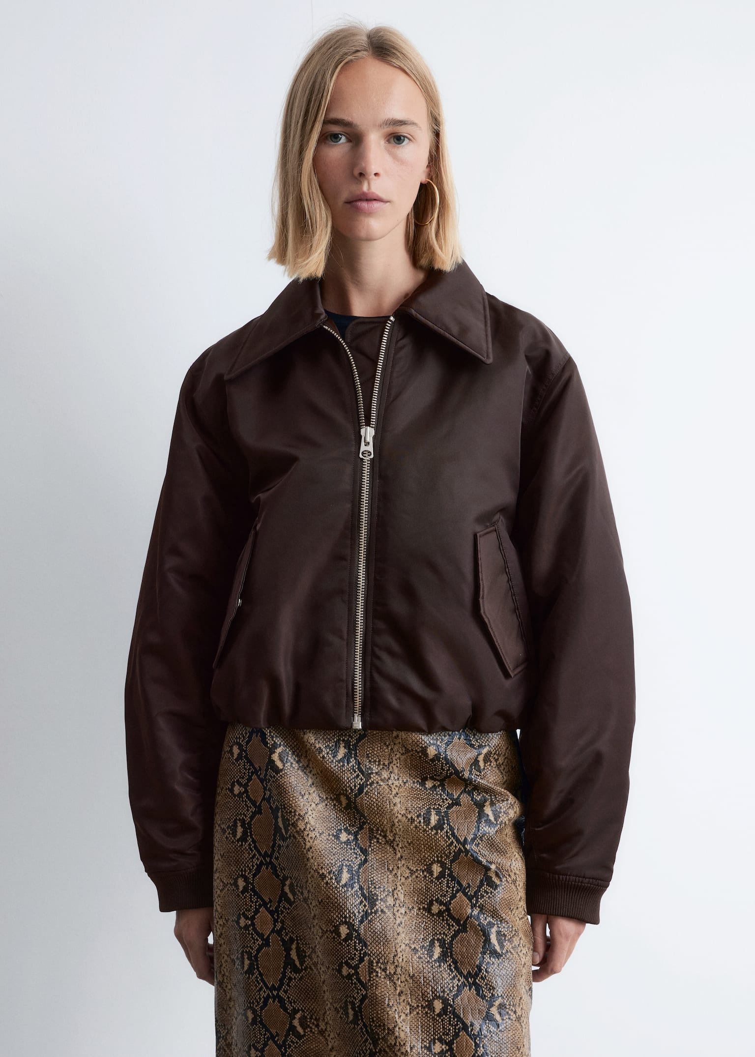 Cazadora bomber recortada - Marrón oscuro