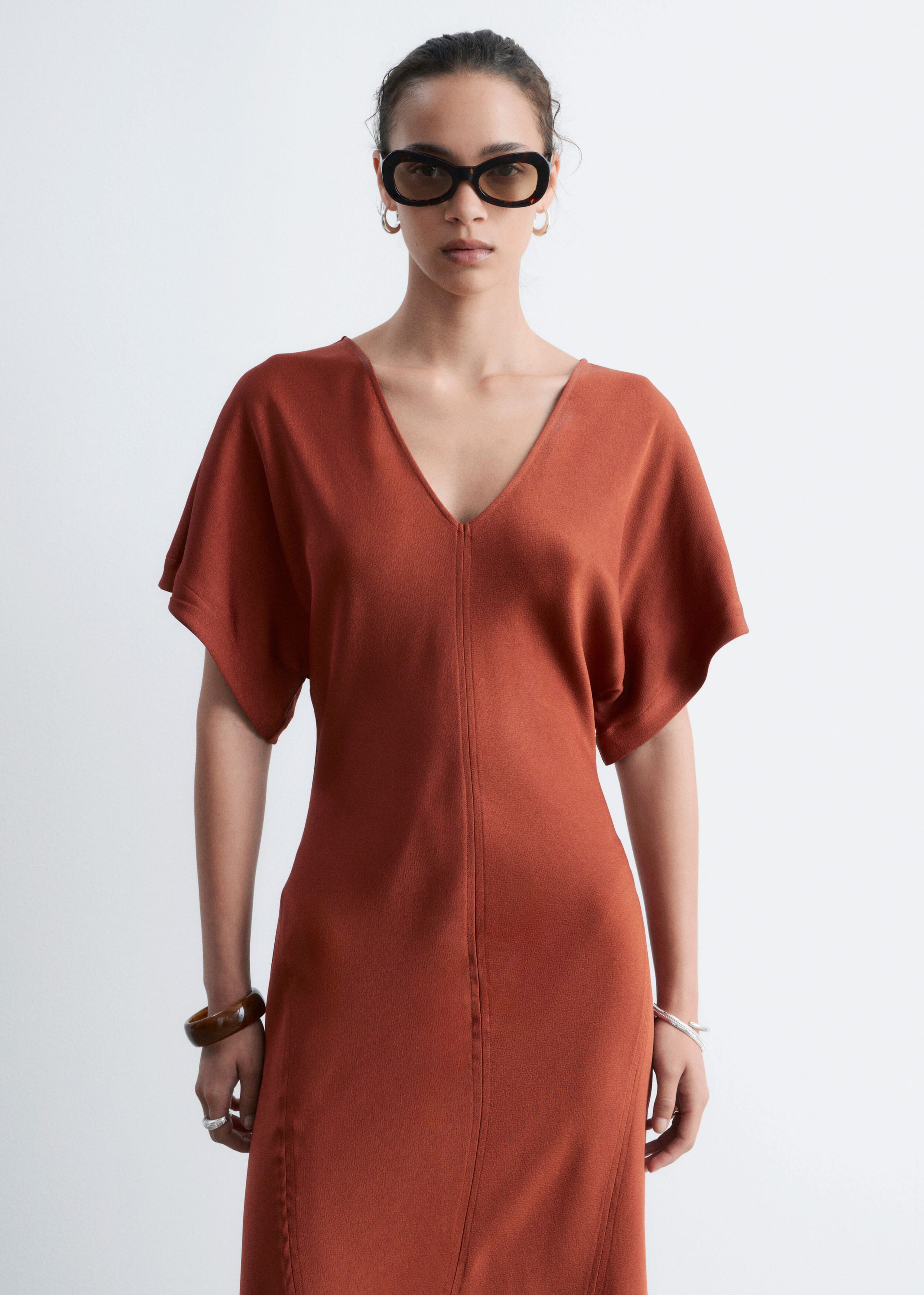 V-Neck Maxi Dress - Stone Beige - Lookbook