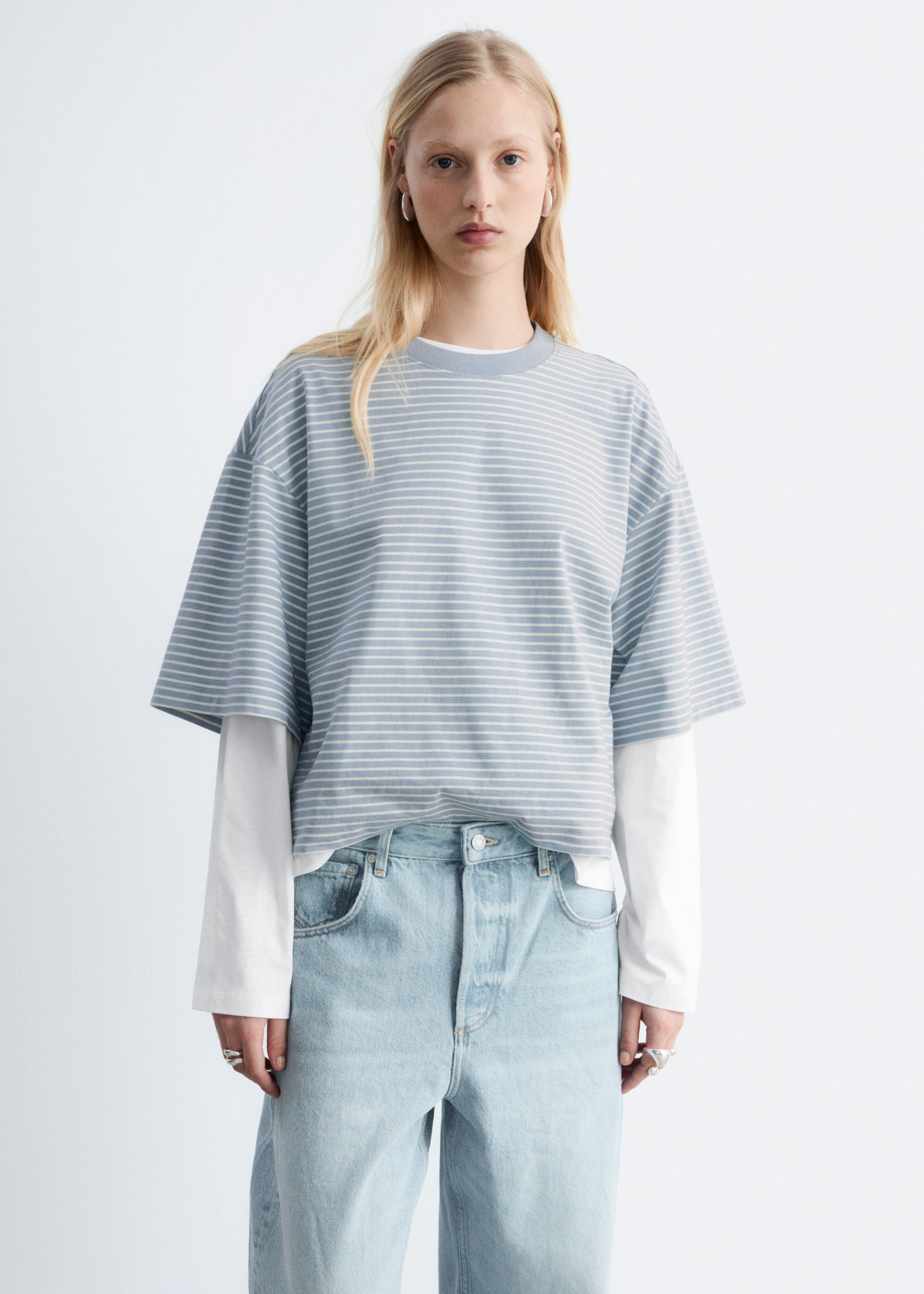 Image of Oversized Striped Cotton T-Shirt