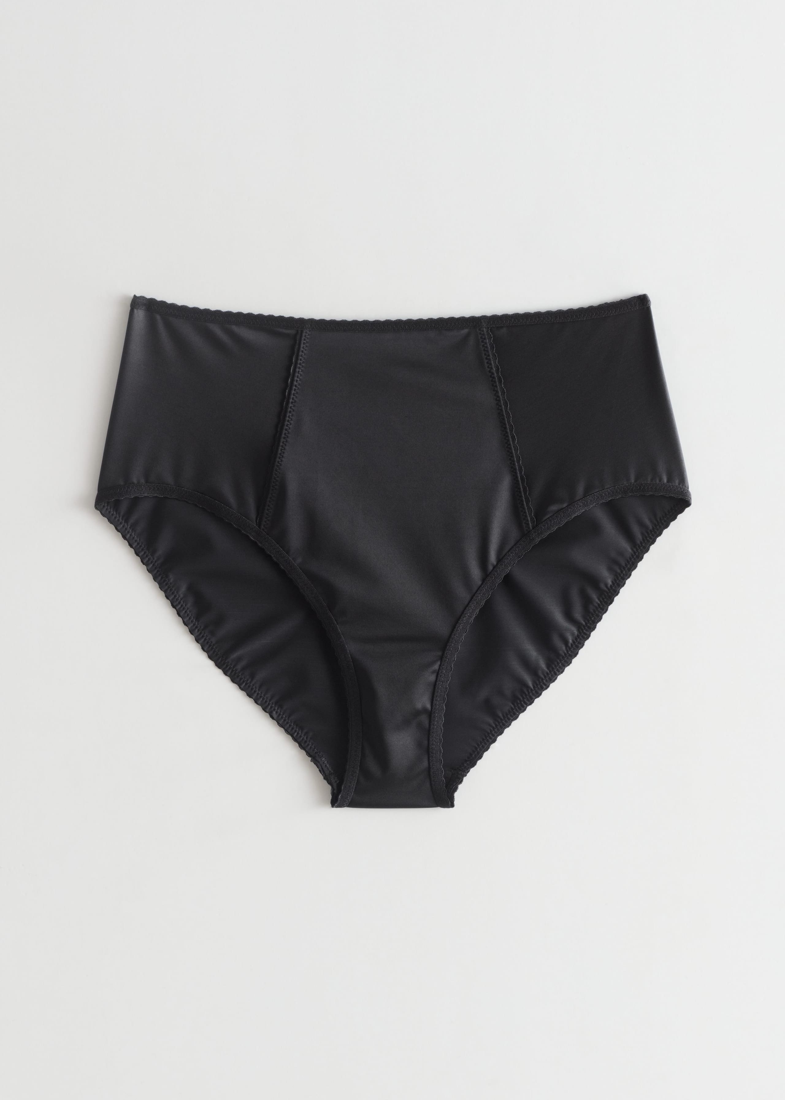 Picot Trim High Waist Briefs - Black - Natura morta