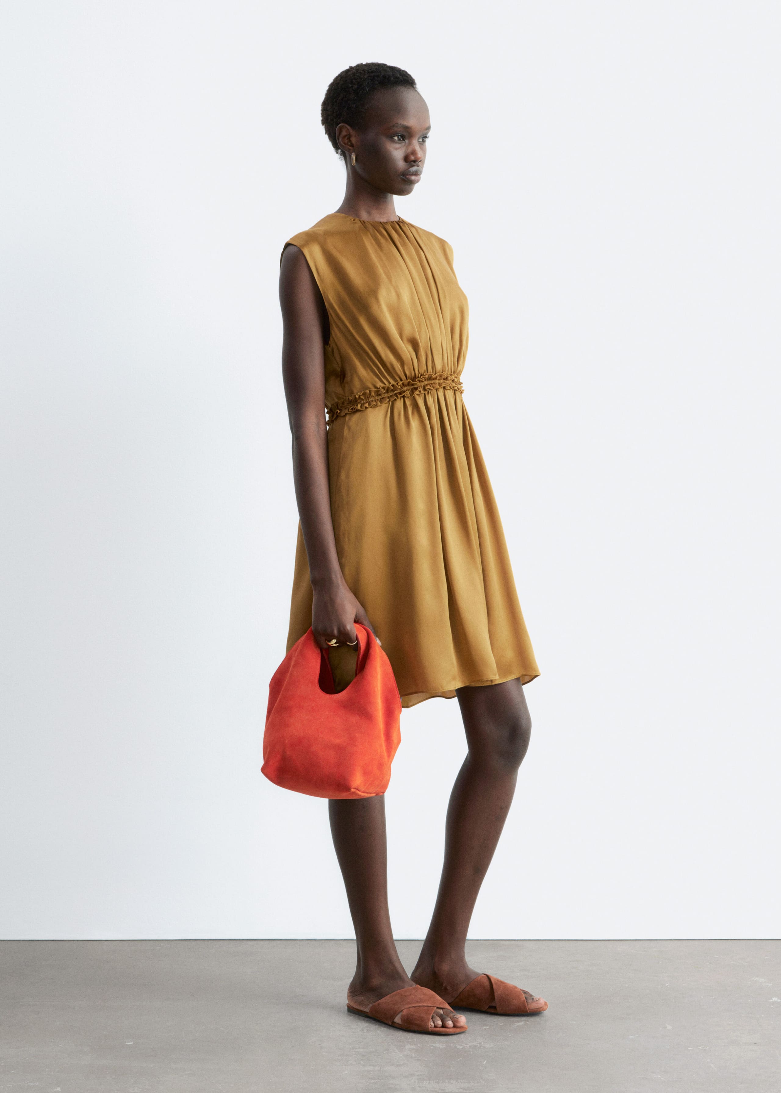 Gathered Silk Mini Dress - White - Lookbook