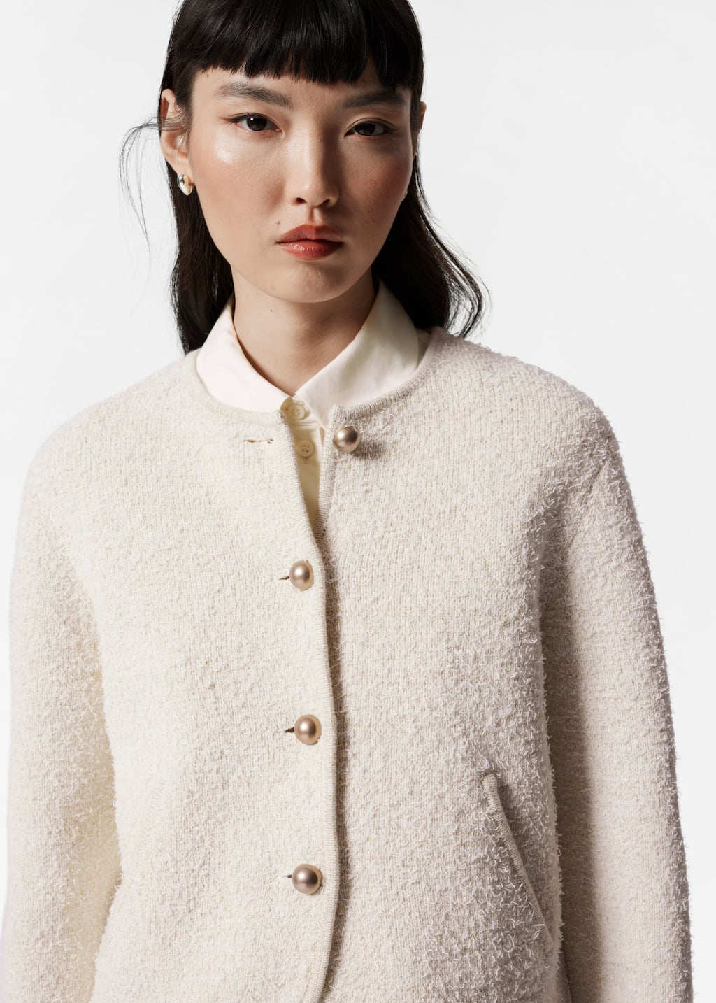 Textured Glitter Cardigan - White - Lookbook