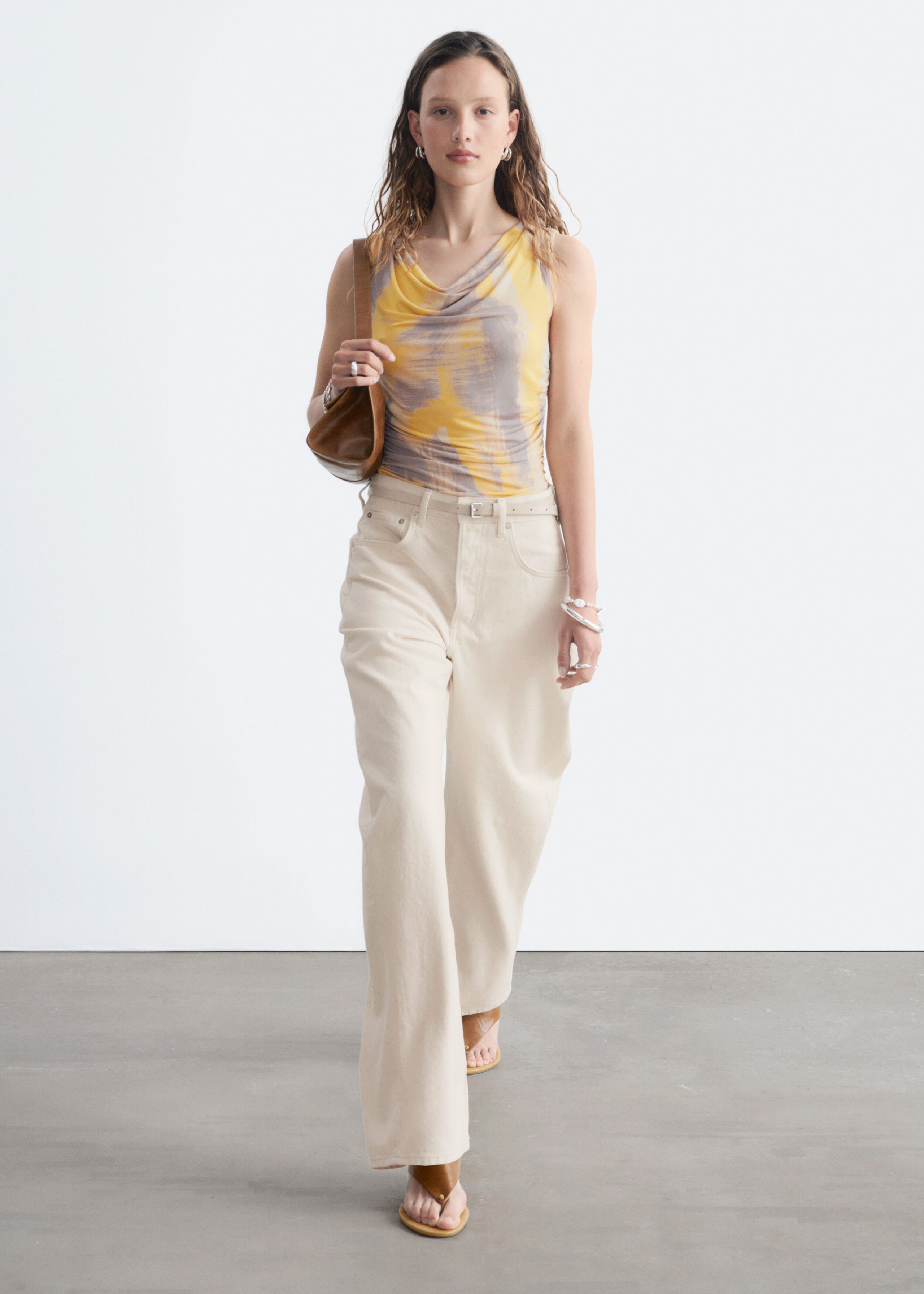Cowl Neck Gathered Top - Yellow - Lookbook