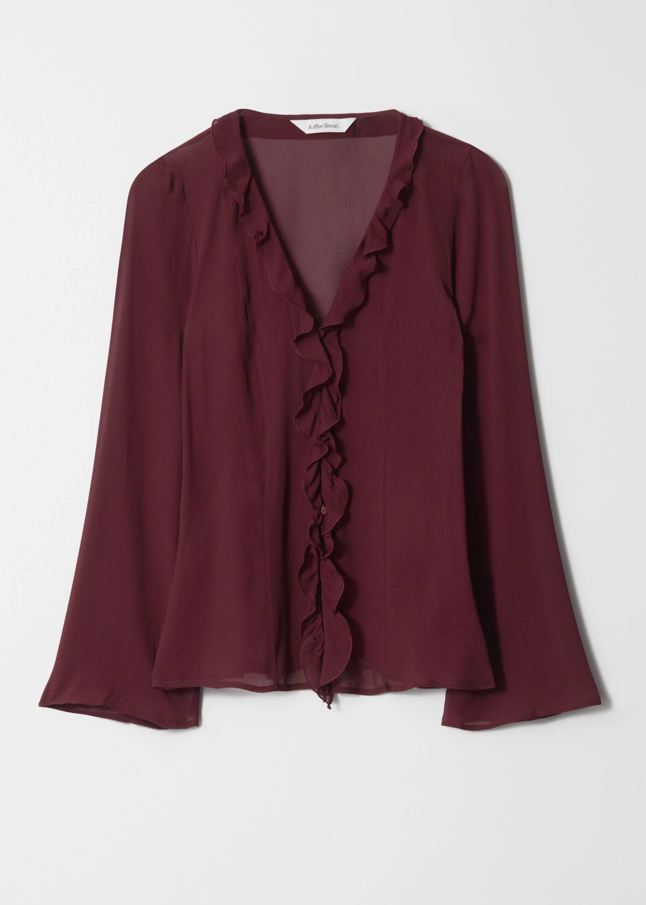 Größeres Bild anzeigen: Bluse mit Rüschen und V-Ausschnitt - Dunkelrot - Ladies | H&M AT 4