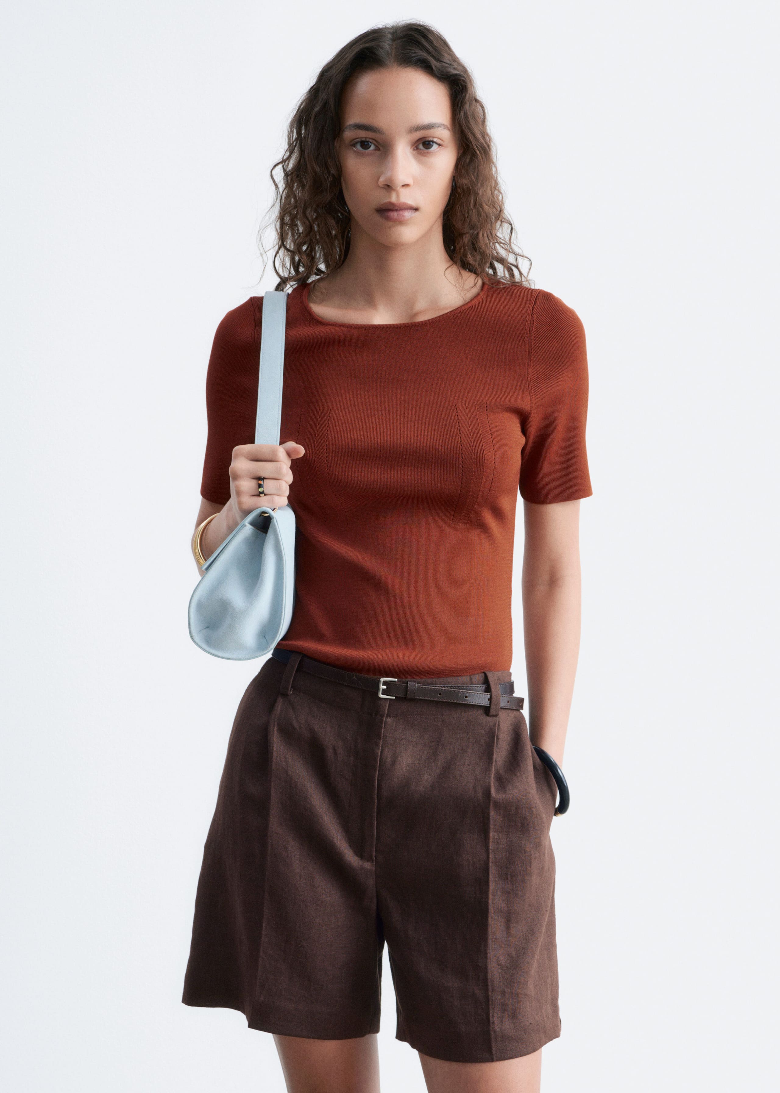 Slim Knitted T-Shirt - Bright Pink - Lookbook