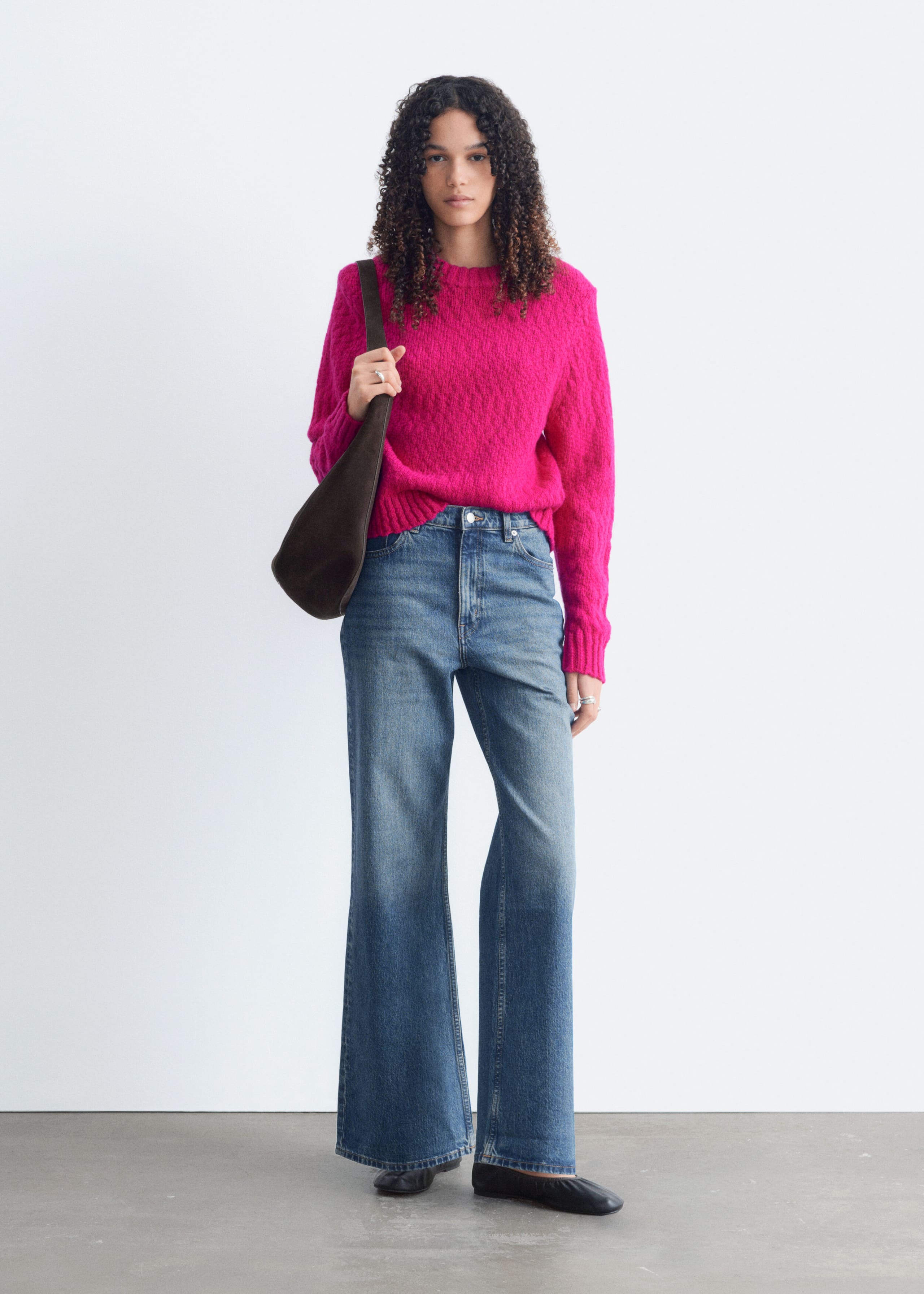 Wool-Cotton Bouclé Jumper - Dark pink - Lookbook