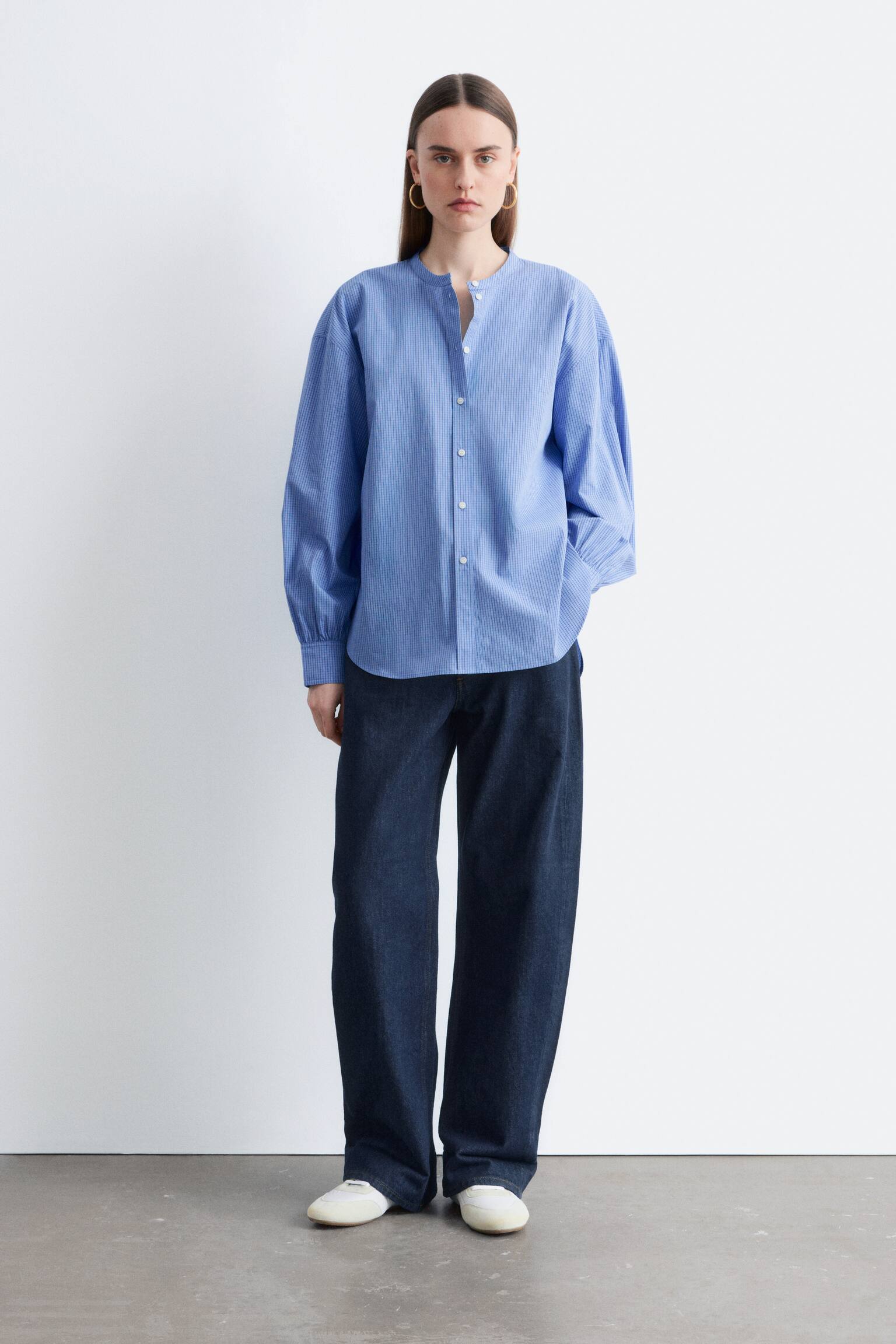 Oversized bomuldsskjorte - Blå/ternet/Sort ternet/Hvid - 3