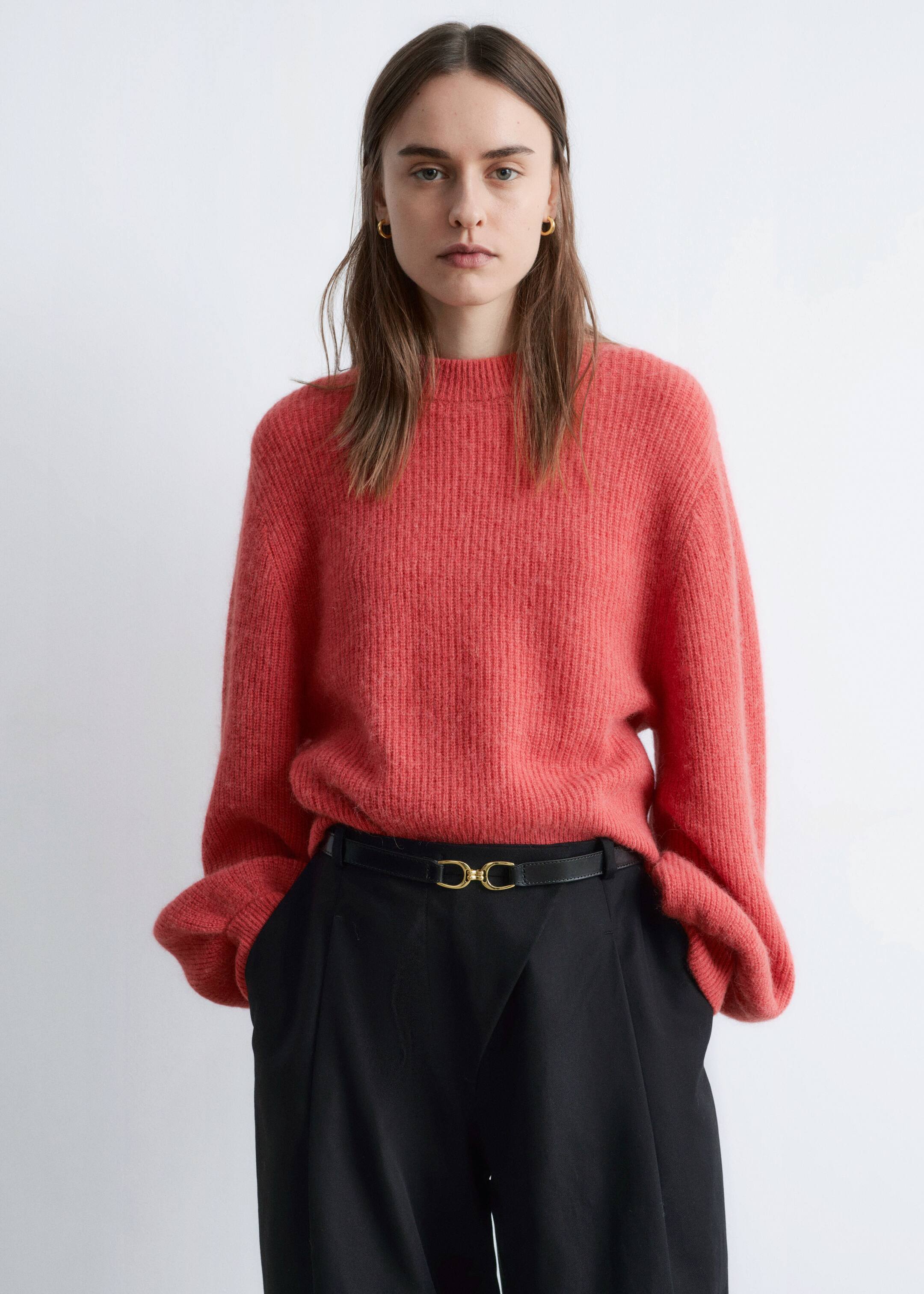 הצגת תמונה גדולה יותר: סוודר עם שרוולי בלון מחוט תערובת אלפקה - אדום - Ladies | H&M IL 1