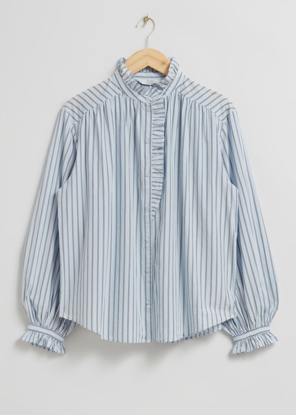 Frilled Detail Blouse - Ivory/Light Blue Pinstriped - Still Life