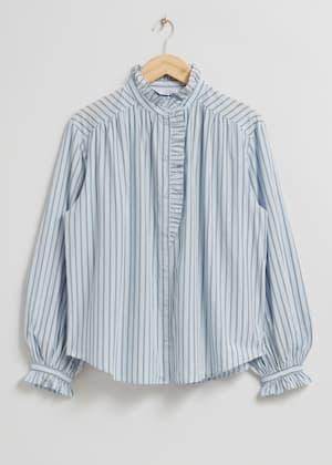 Ivory/Light Blue Pinstriped