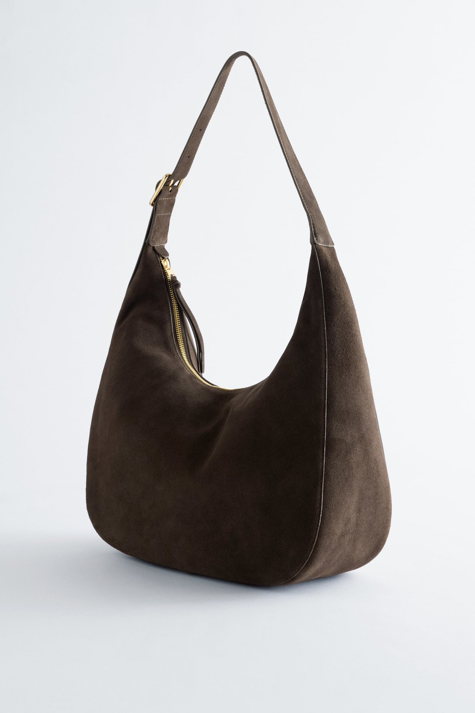 Zamszowa torebka na ramię - Ciemnobrązowy/Zamsz w kolorze khaki - 5