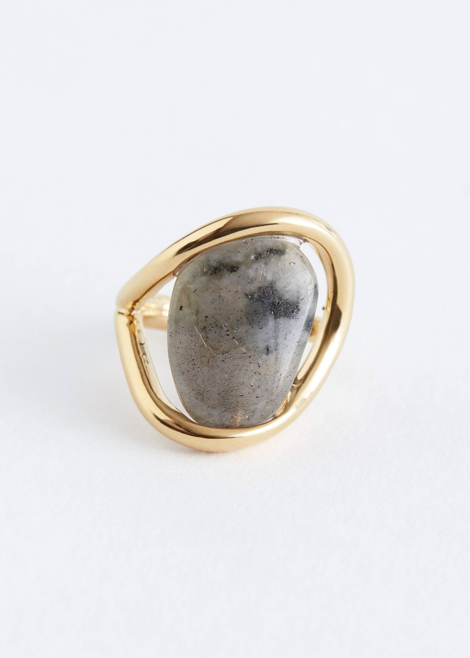 Bague en fil métallique ornée d’une pierre - Doré/Vert kaki - 2