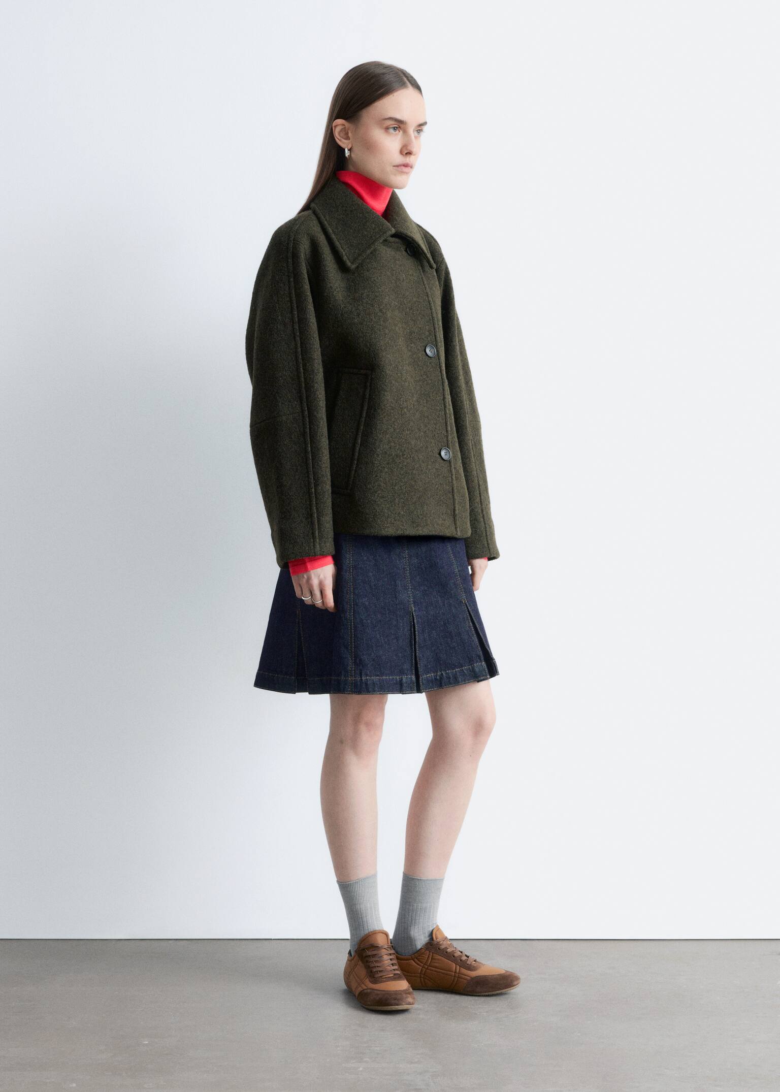 Oversized Wool Jacket - Dark Khaki Green/Black - 8