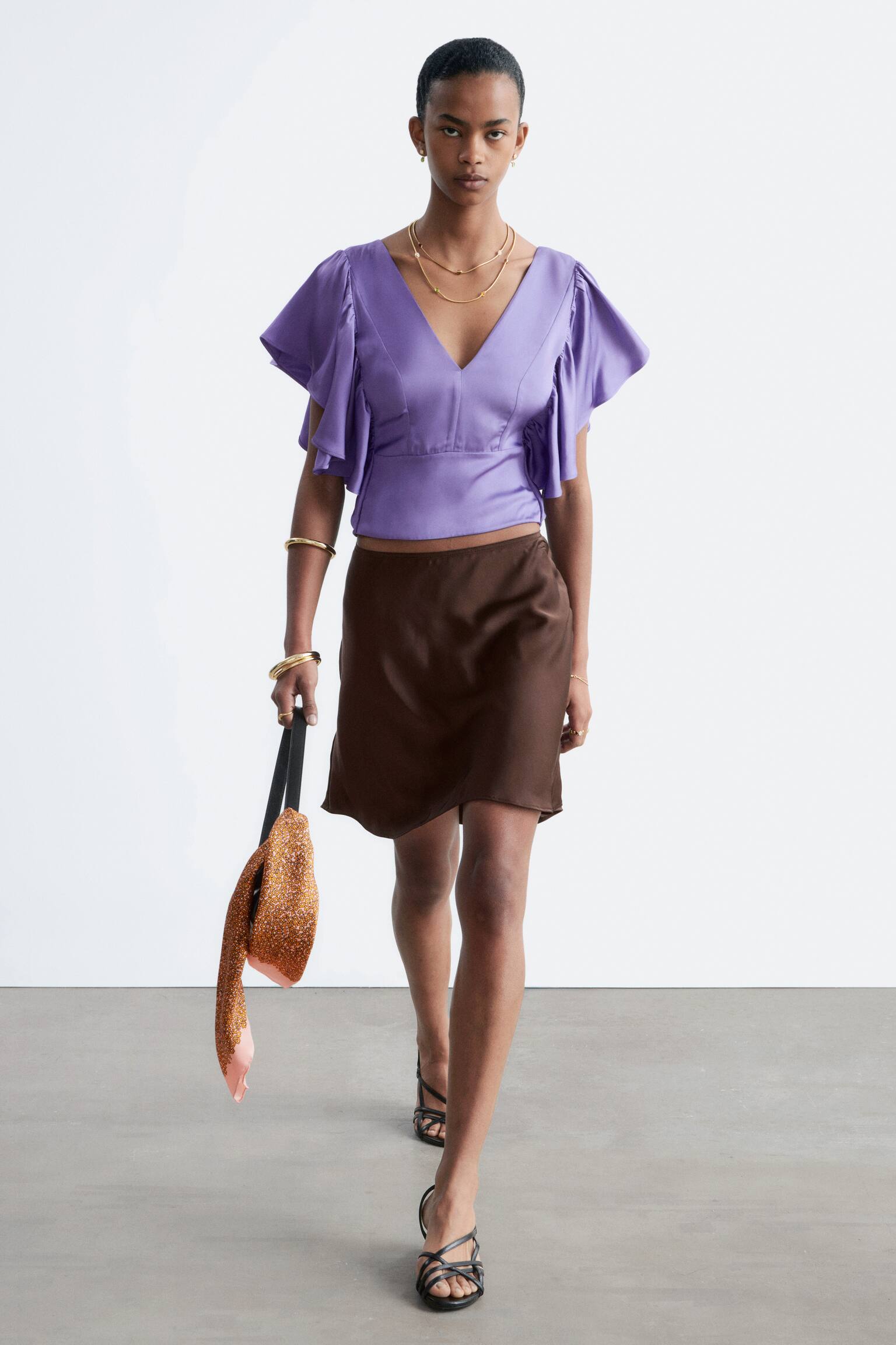 Bluse mit Rüschen und V-Ausschnitt-Purple - 7