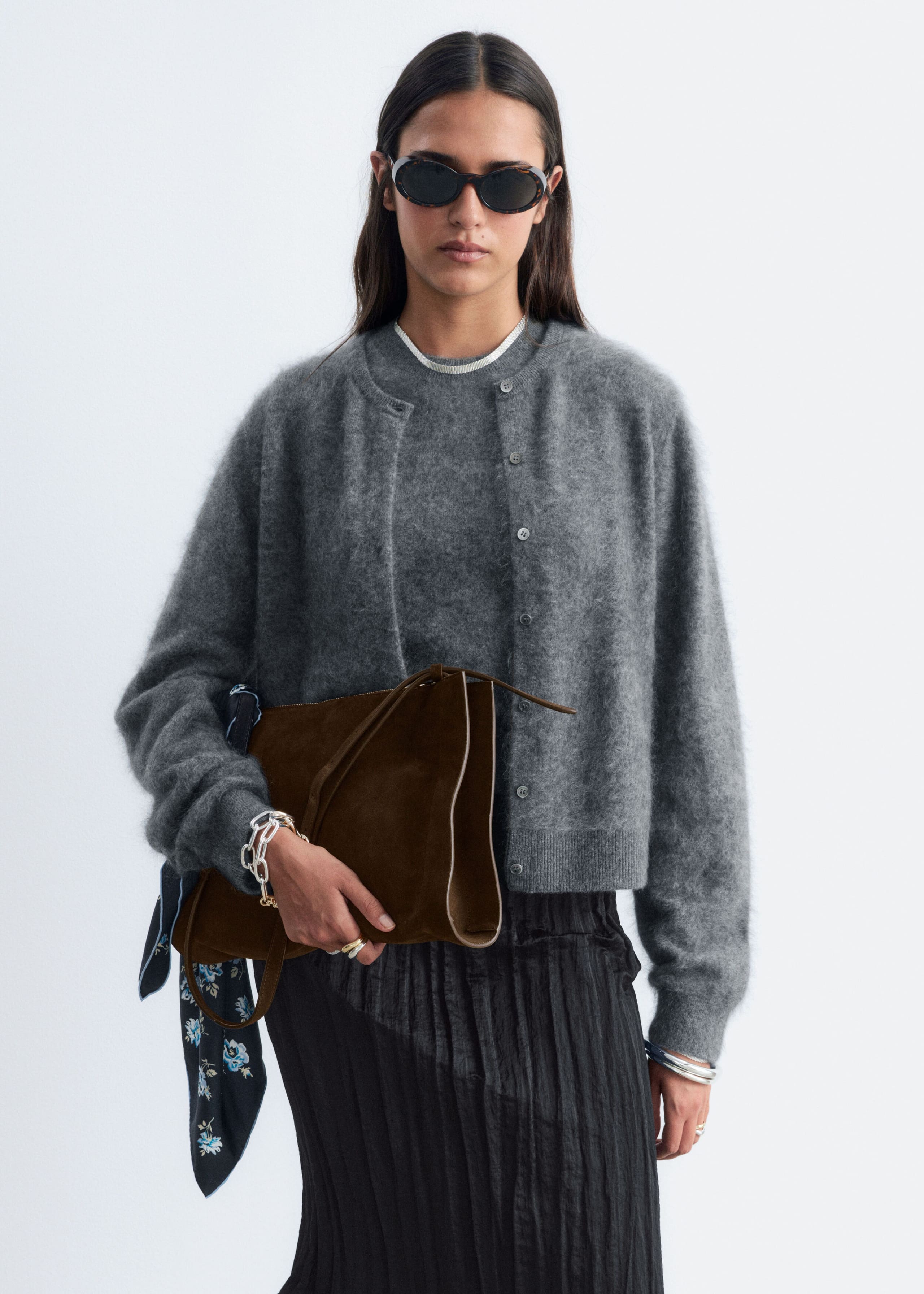 Brushed Cashmere Cardigan - Grey - Lookbook