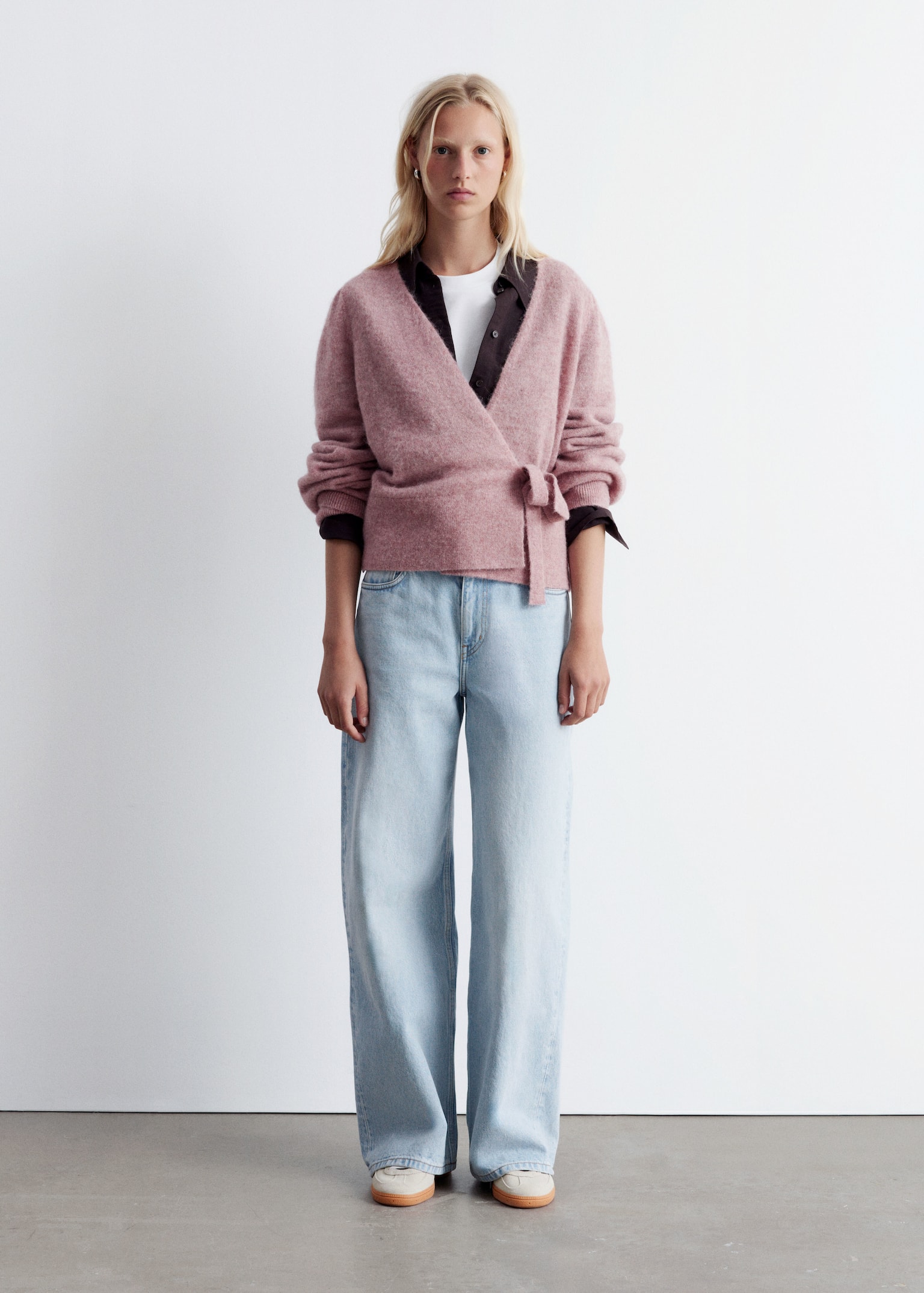 Cardigan a portafoglio in misto mohair - Rosa polvere/Prugna/Nero/Blu petrolio/Beige