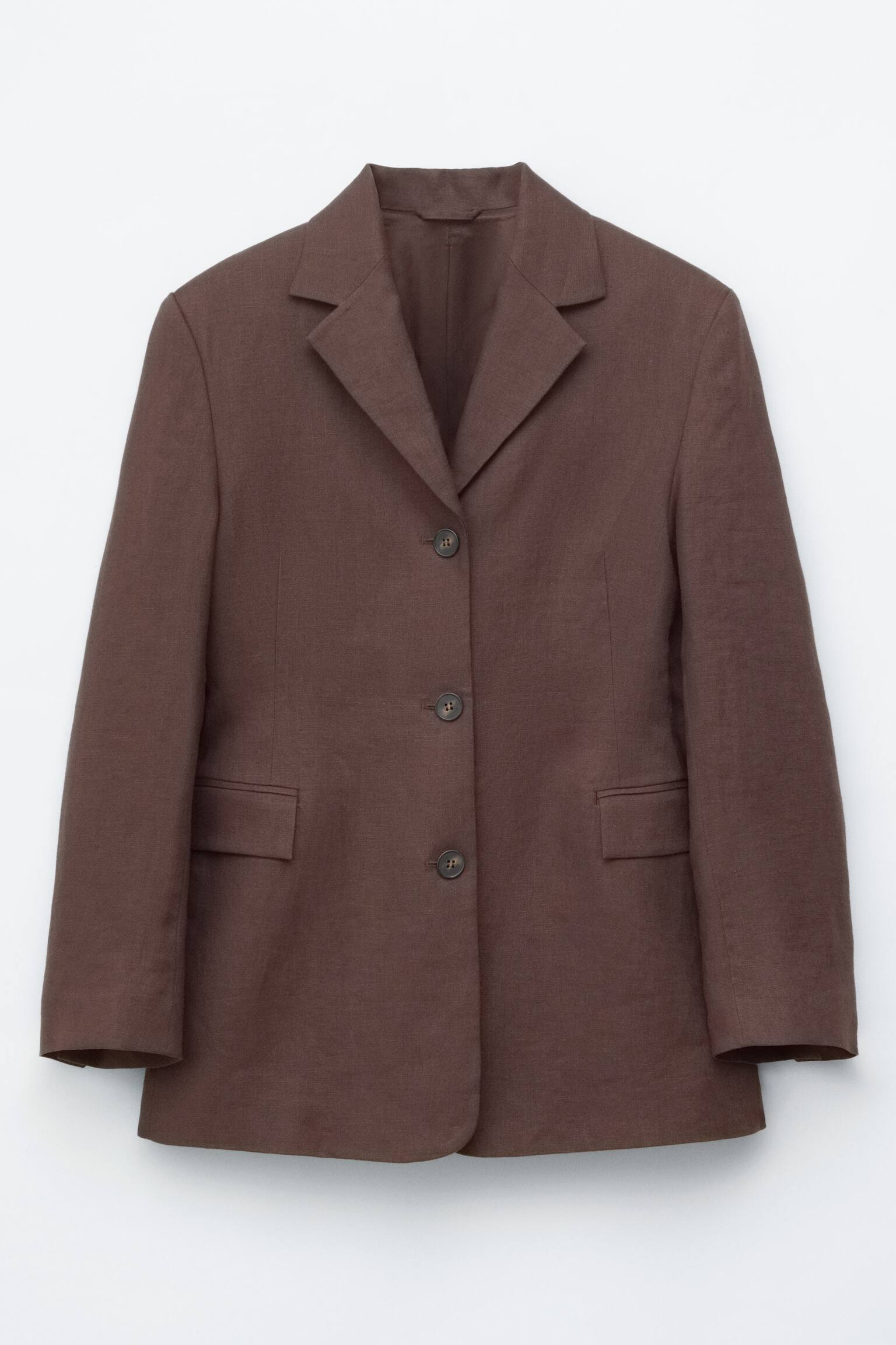 Figursyet blazer i hør - Brun/Beige - 2