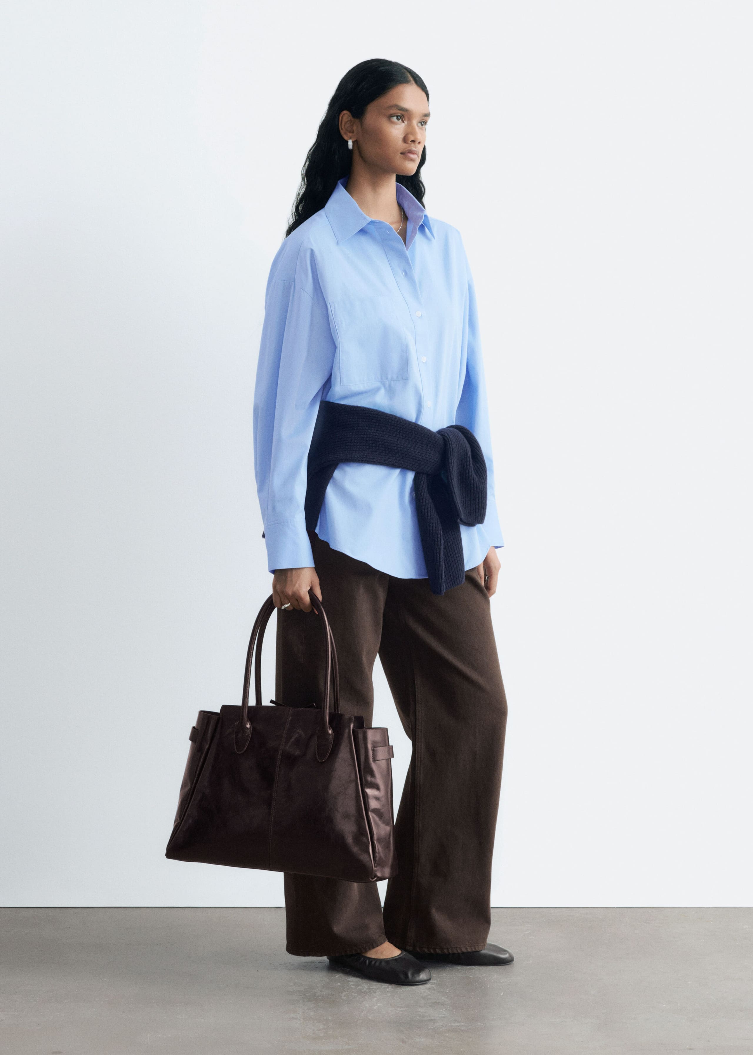 Oversized Cotton Shirt – Niebieski – Lookbook