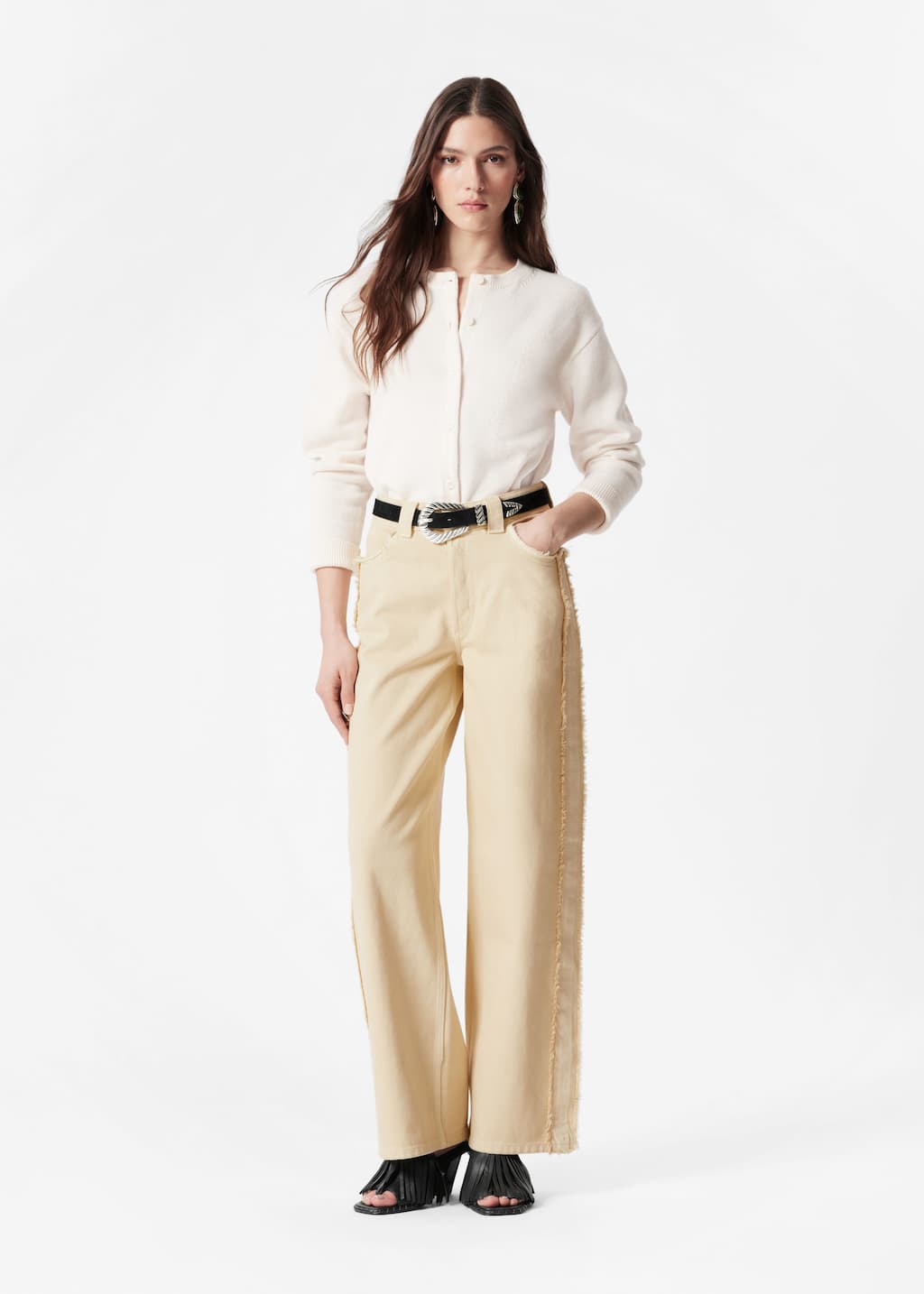 Boxy Merino Wool Cardigan - Cream - Lookbook