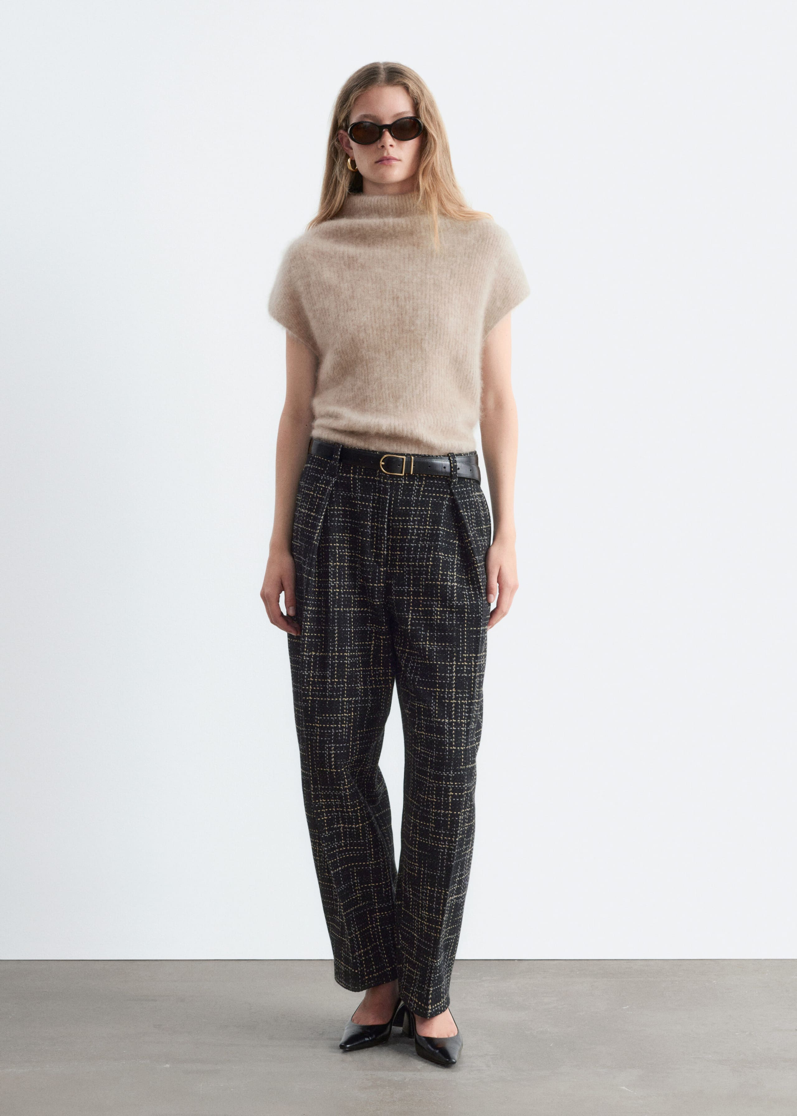 Pantalon ample en tweed - Noir - Lookbook