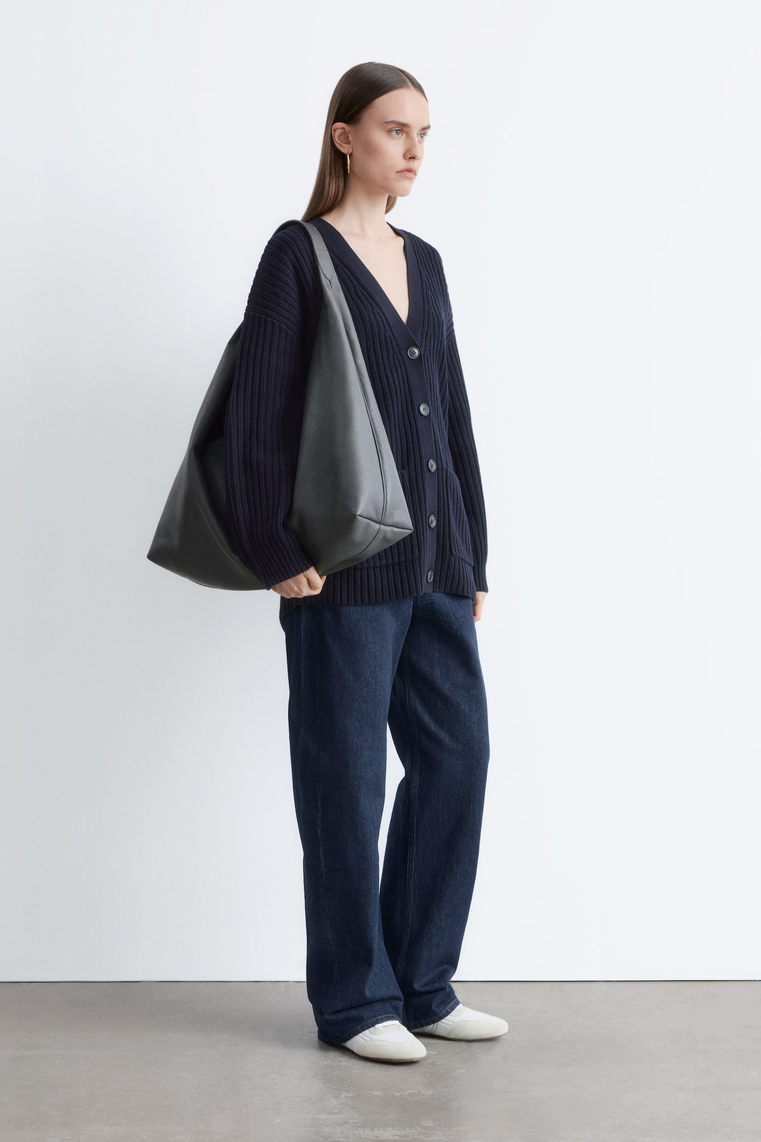 Bordás kötött kardigán - Sötétkék - 4