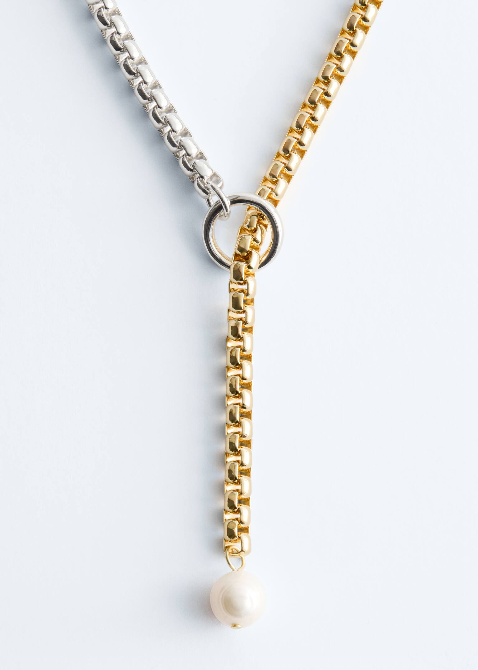Two-Toned Lariat Necklace - Gold/Silver - 4