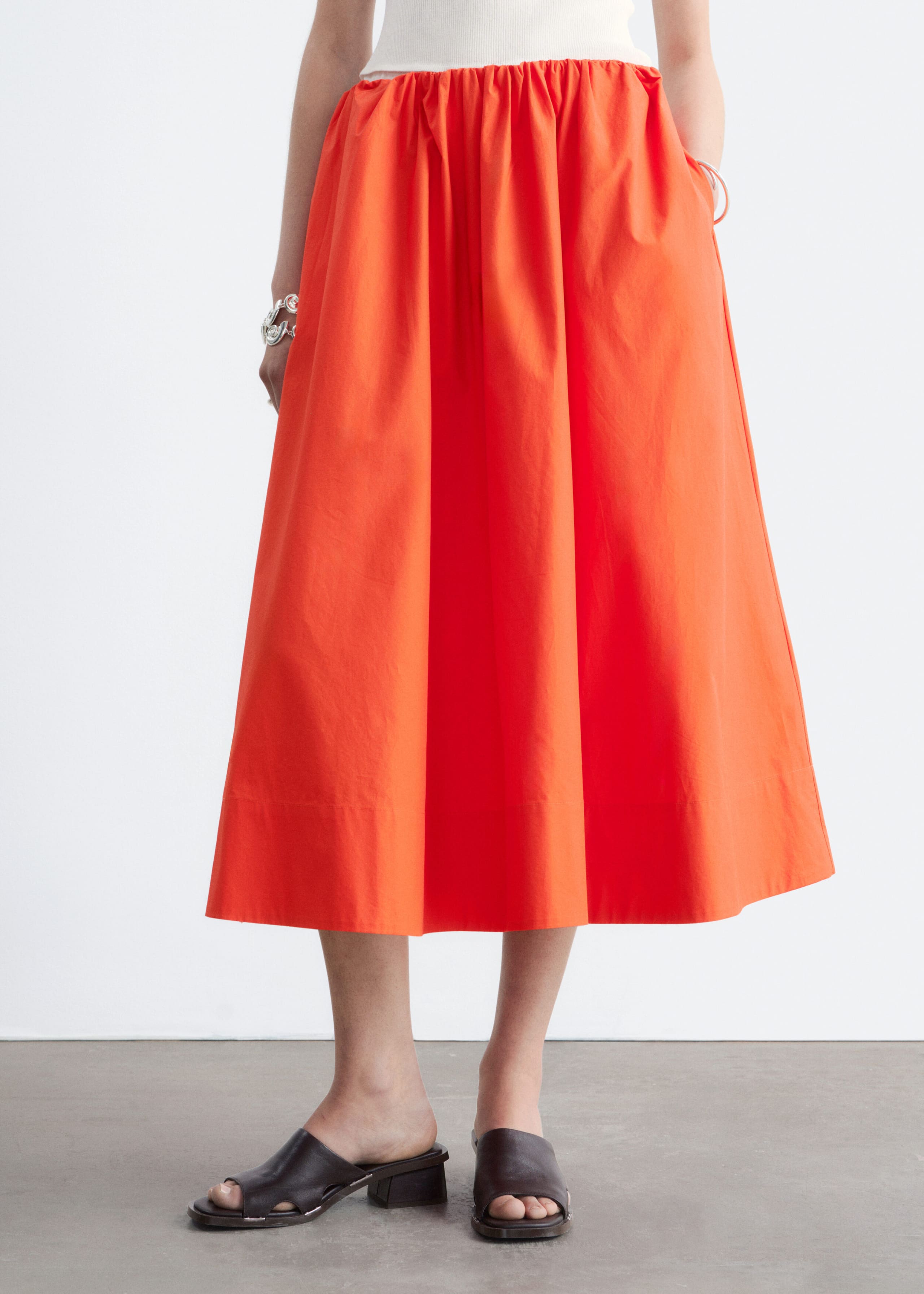 Cotton Midi Skirt - Bright Orange - Lookbook