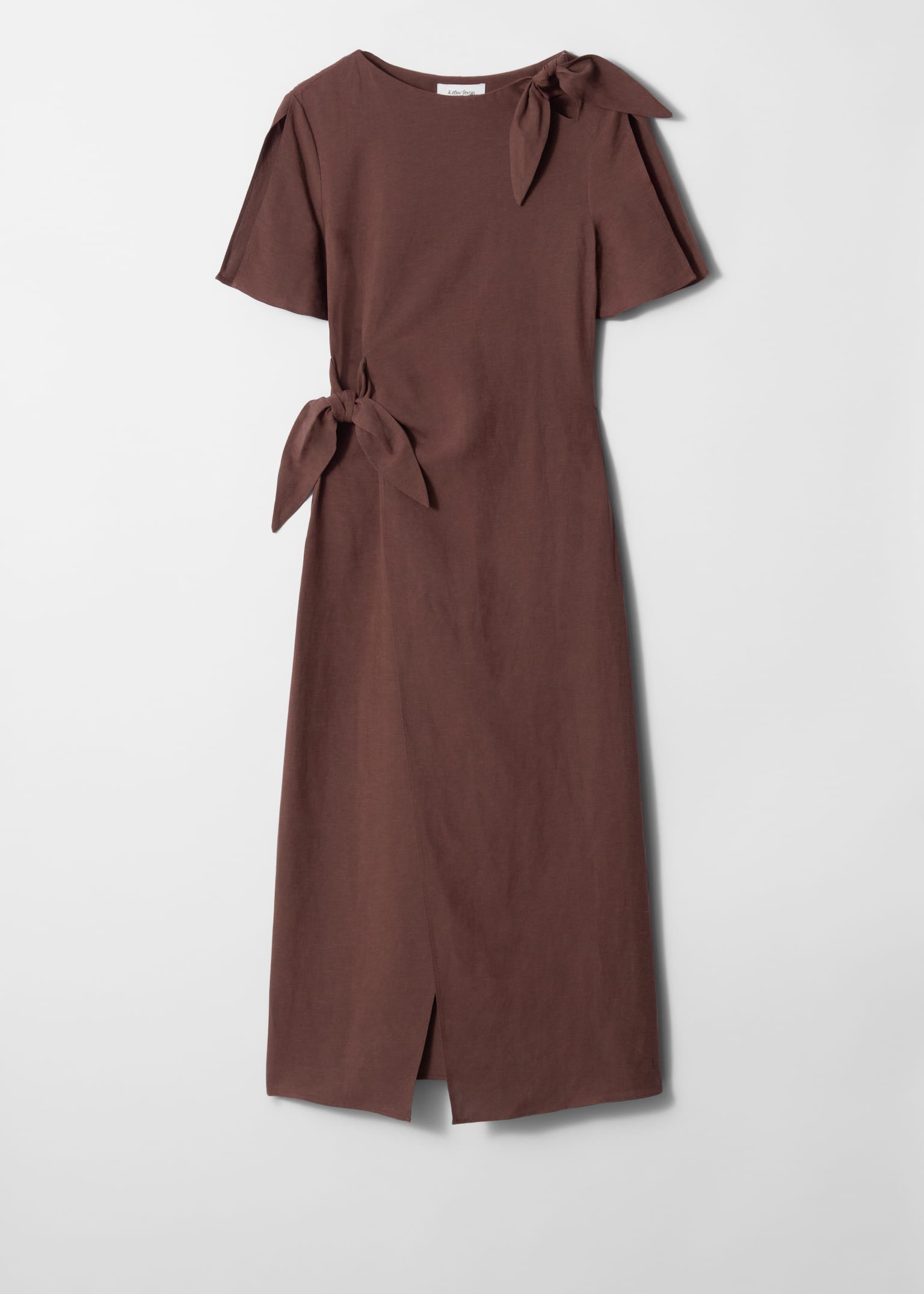 Knot-Detail Midi Dress - Dark Brown - 2