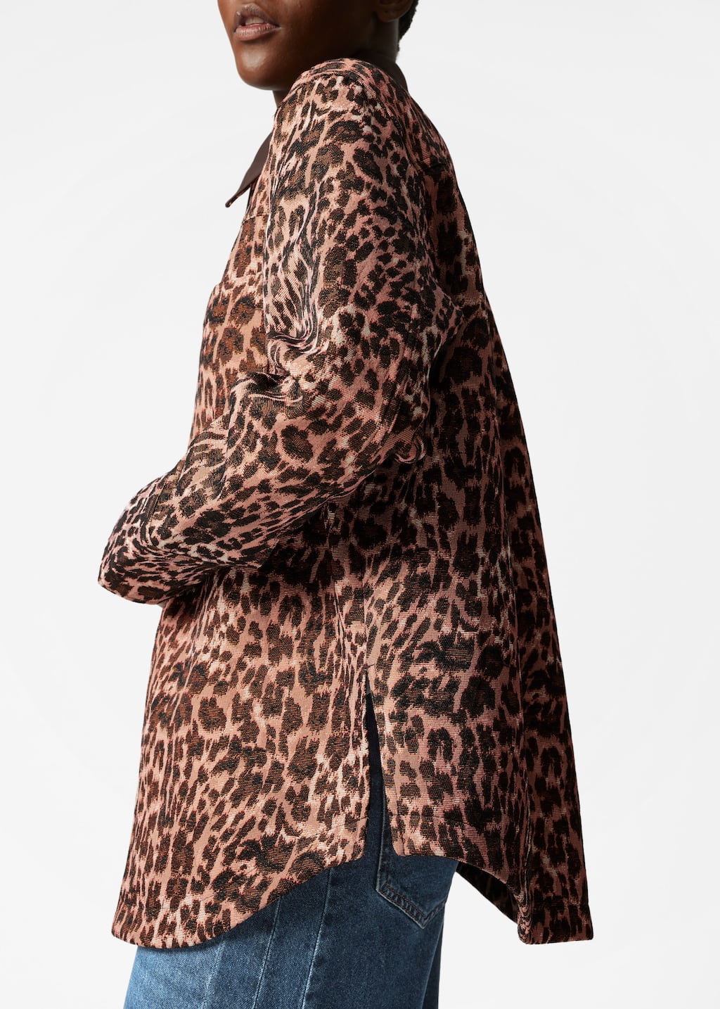 Contrast Collar Jacquard Jacket - Leo print - Lookbook